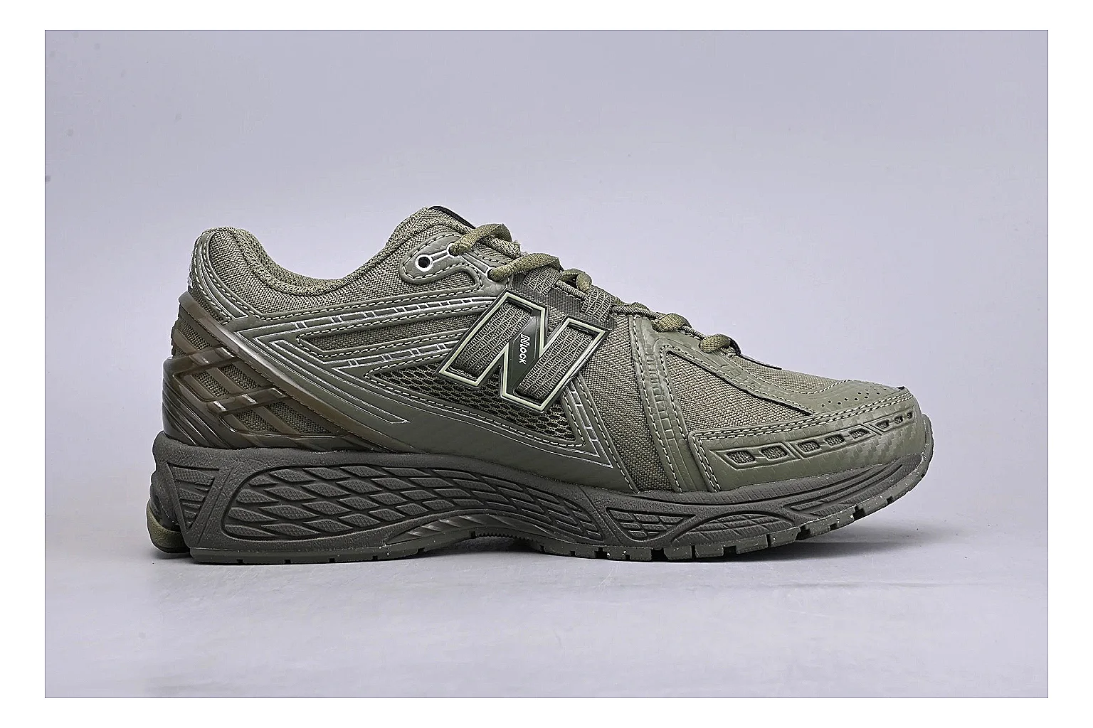 New Balance 1906R Olive Grey QC photo showing grey olive 1906r runner with mixed upper and runner shape thumbnail 5