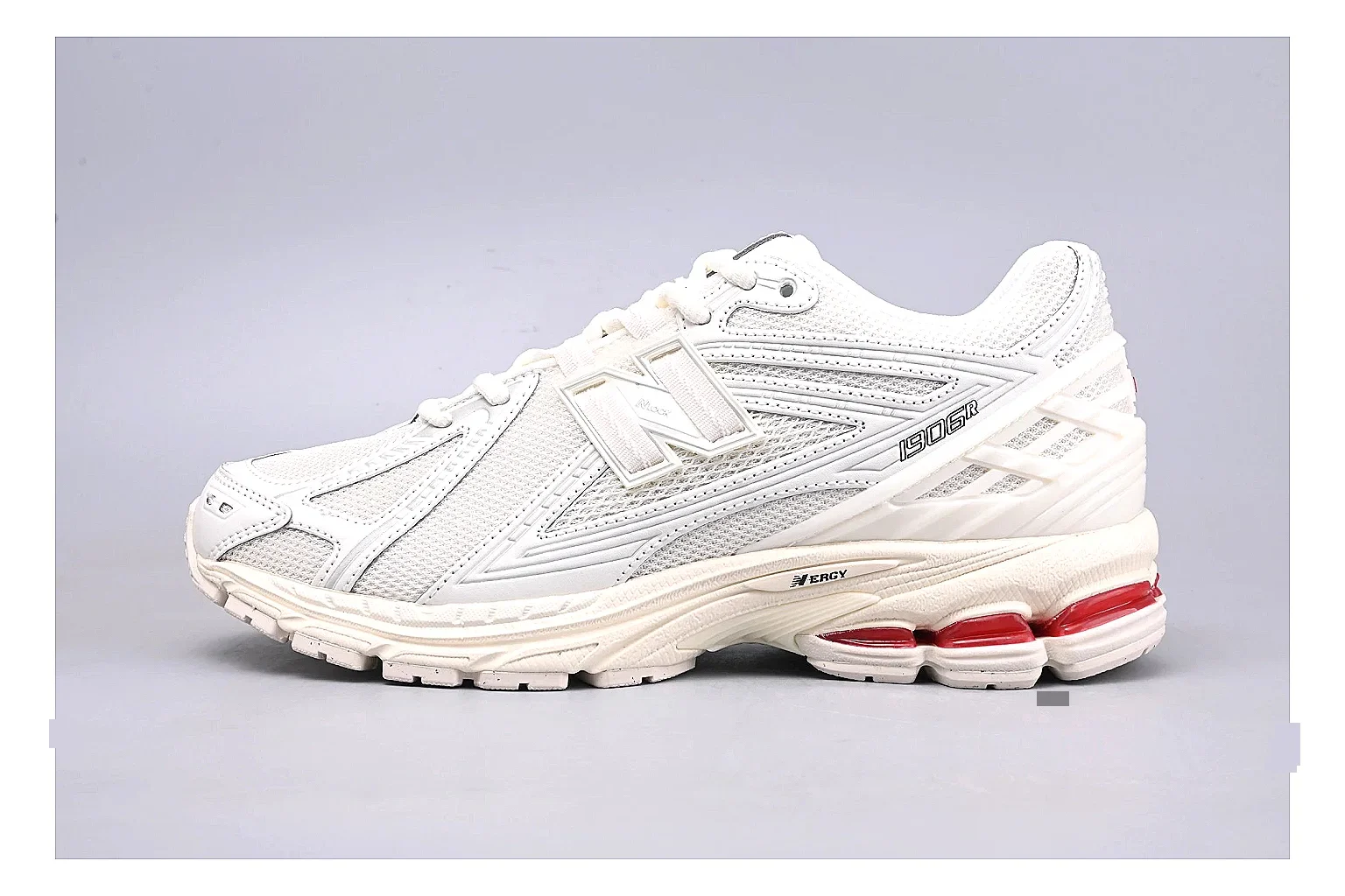 New Balance 1906R White Red QC photo showing white red 1906r runner with mixed upper and runner shape