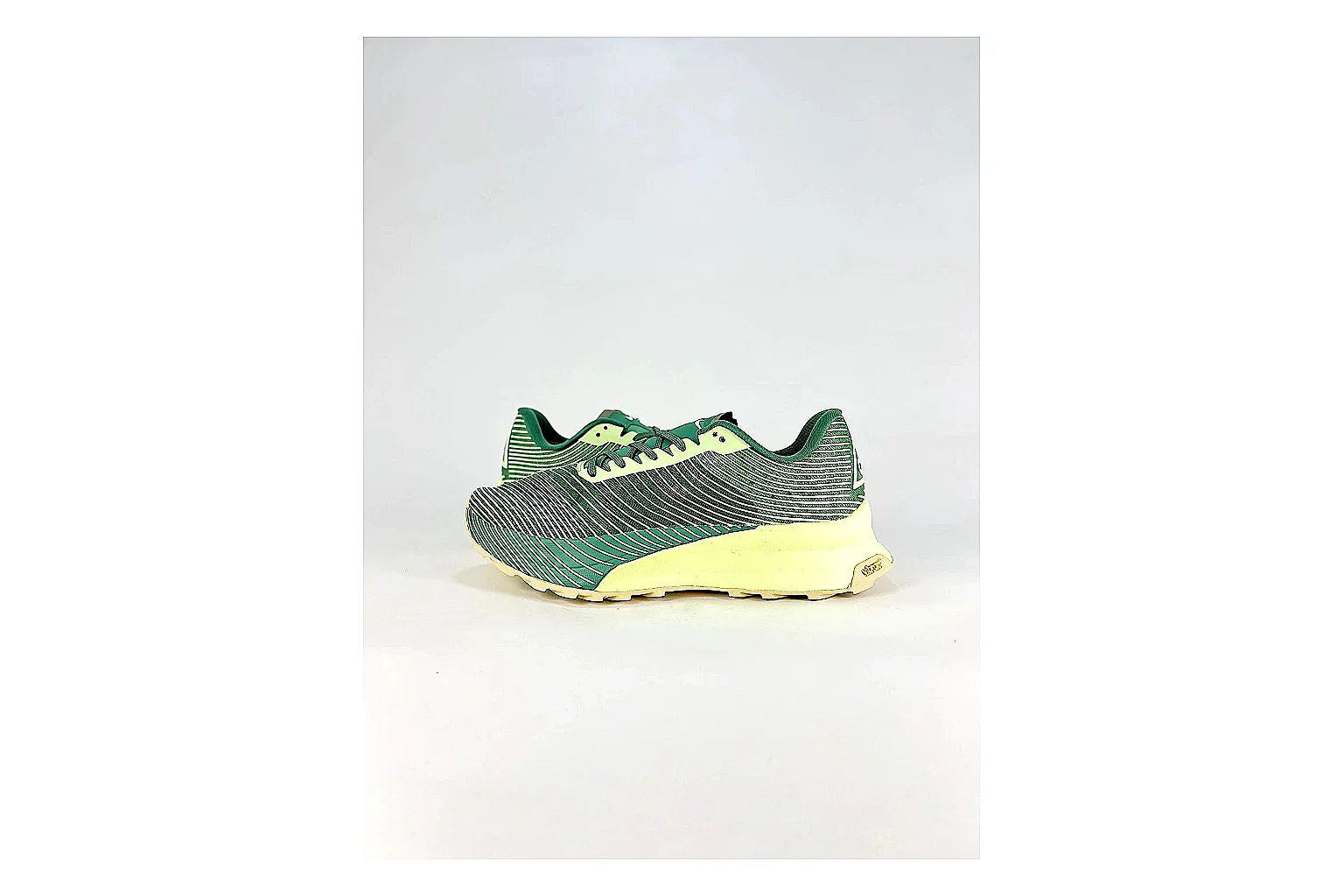 Nike ACG Ultra Green Lime Sneakers QC photo reference showing green lime outdoor sneakers with textile texture, side-profile shape, upper panel lines, and outsole detail
