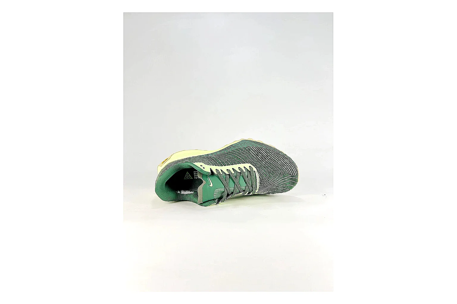 Nike ACG Ultra Green Lime Sneakers QC photo reference showing green lime outdoor sneakers with textile texture, side-profile shape, upper panel lines, and outsole detail thumbnail 6