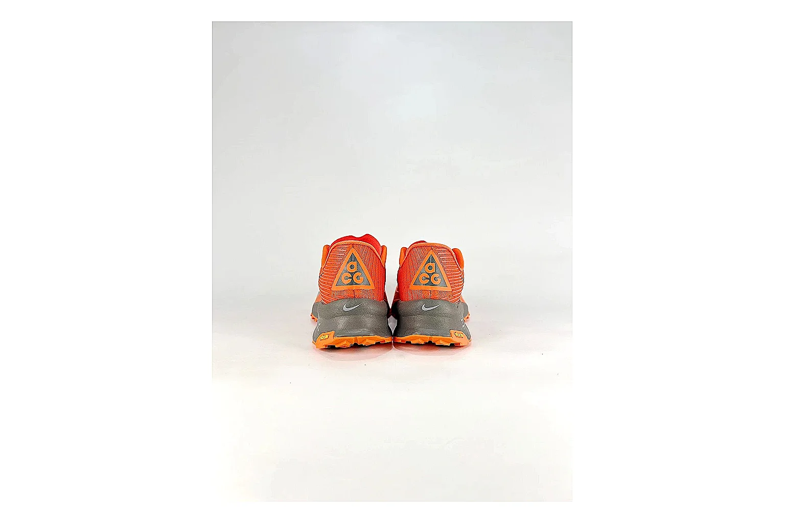 Nike ACG Ultra Orange Gray Sneakers QC photo reference showing orange gray outdoor sneakers with textile texture, side-profile shape, upper panel lines, and outsole detail