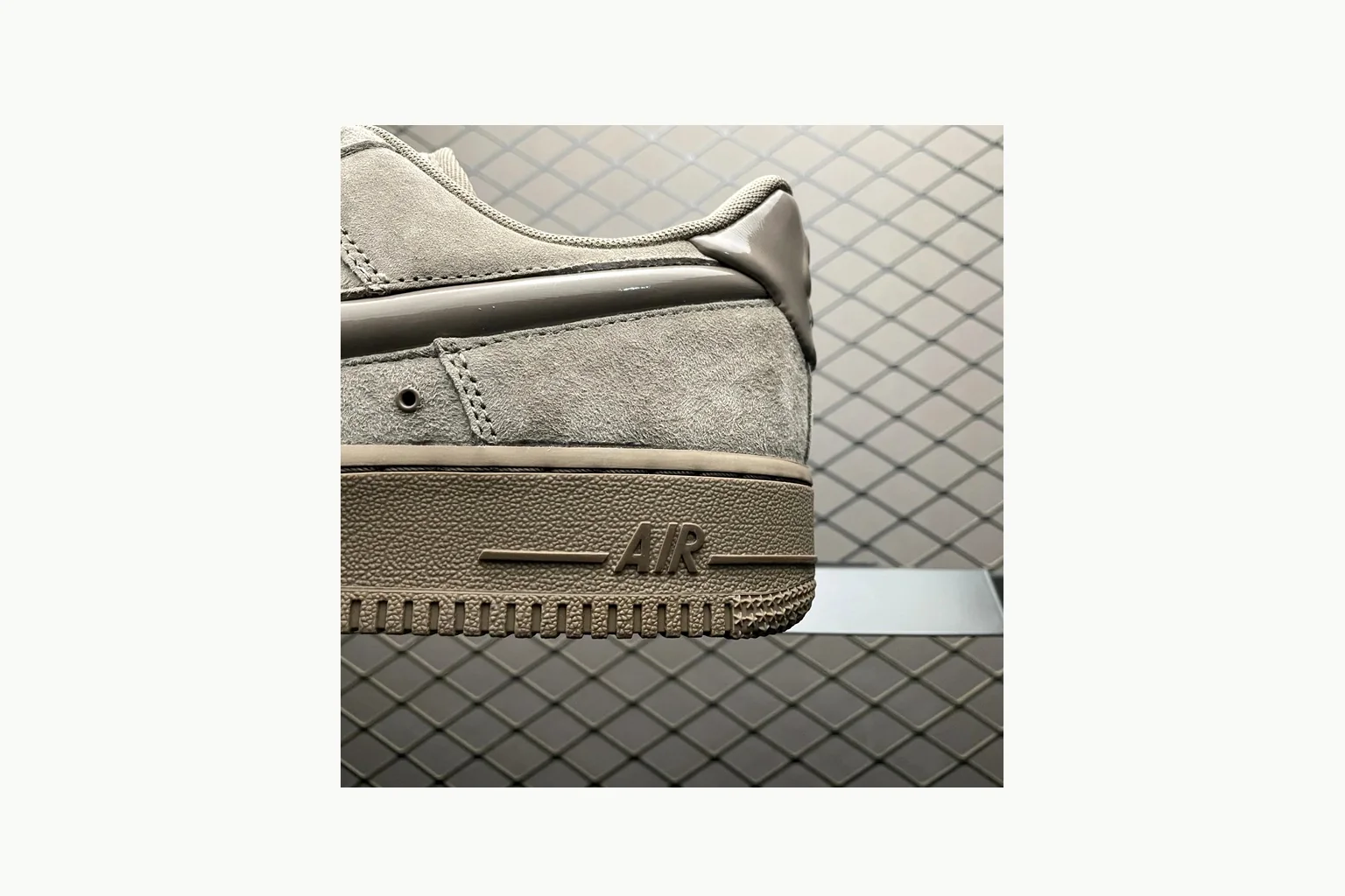 Nike Air Force 1 Beige Sneaker QC photo showing silver beige air force 1 low-top with mixed upper and low top shape thumbnail 2