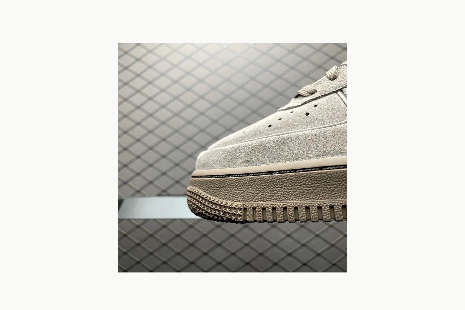 Nike Air Force 1 Beige Sneaker QC photo showing silver beige air force 1 low-top with mixed upper and low top shape thumbnail 4