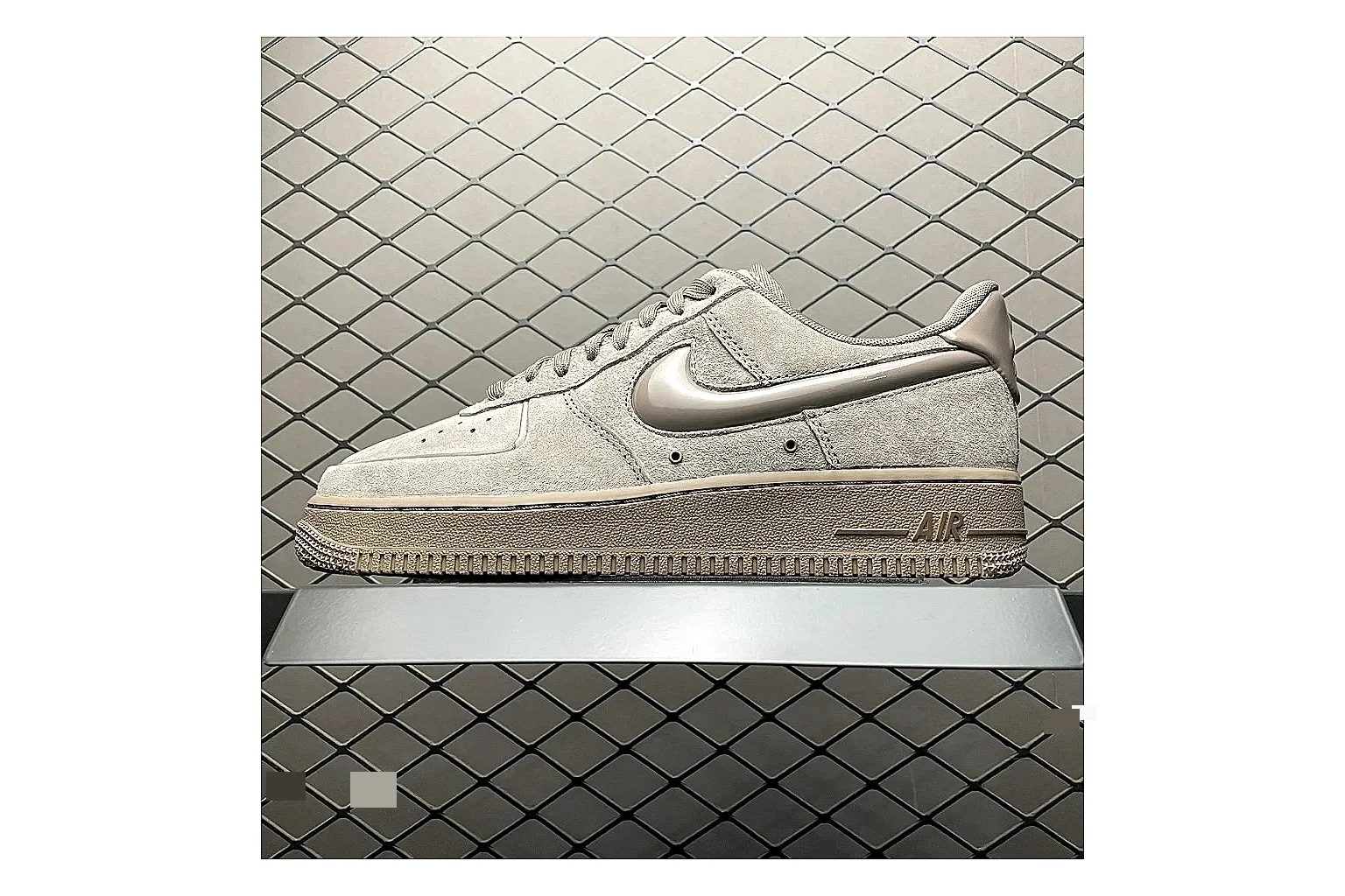 Nike Air Force 1 White Silver QC photo showing white silver air force 1 low-top with mixed upper and low top shape