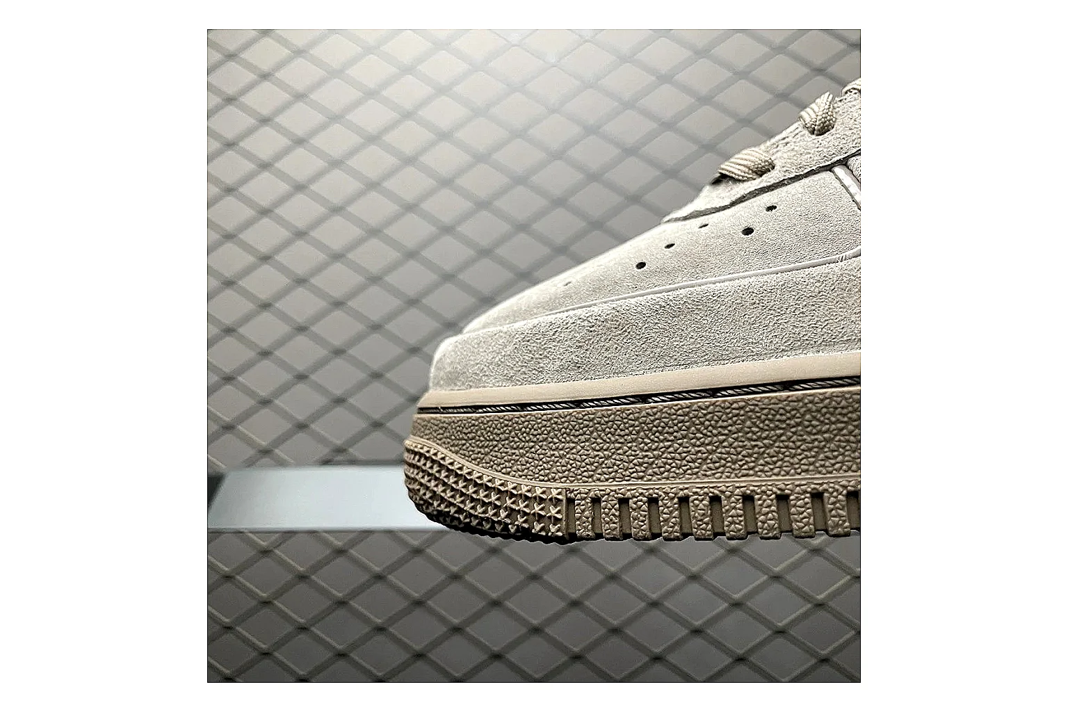 Nike Air Force 1 White Silver QC photo showing white silver air force 1 low-top with mixed upper and low top shape thumbnail 4