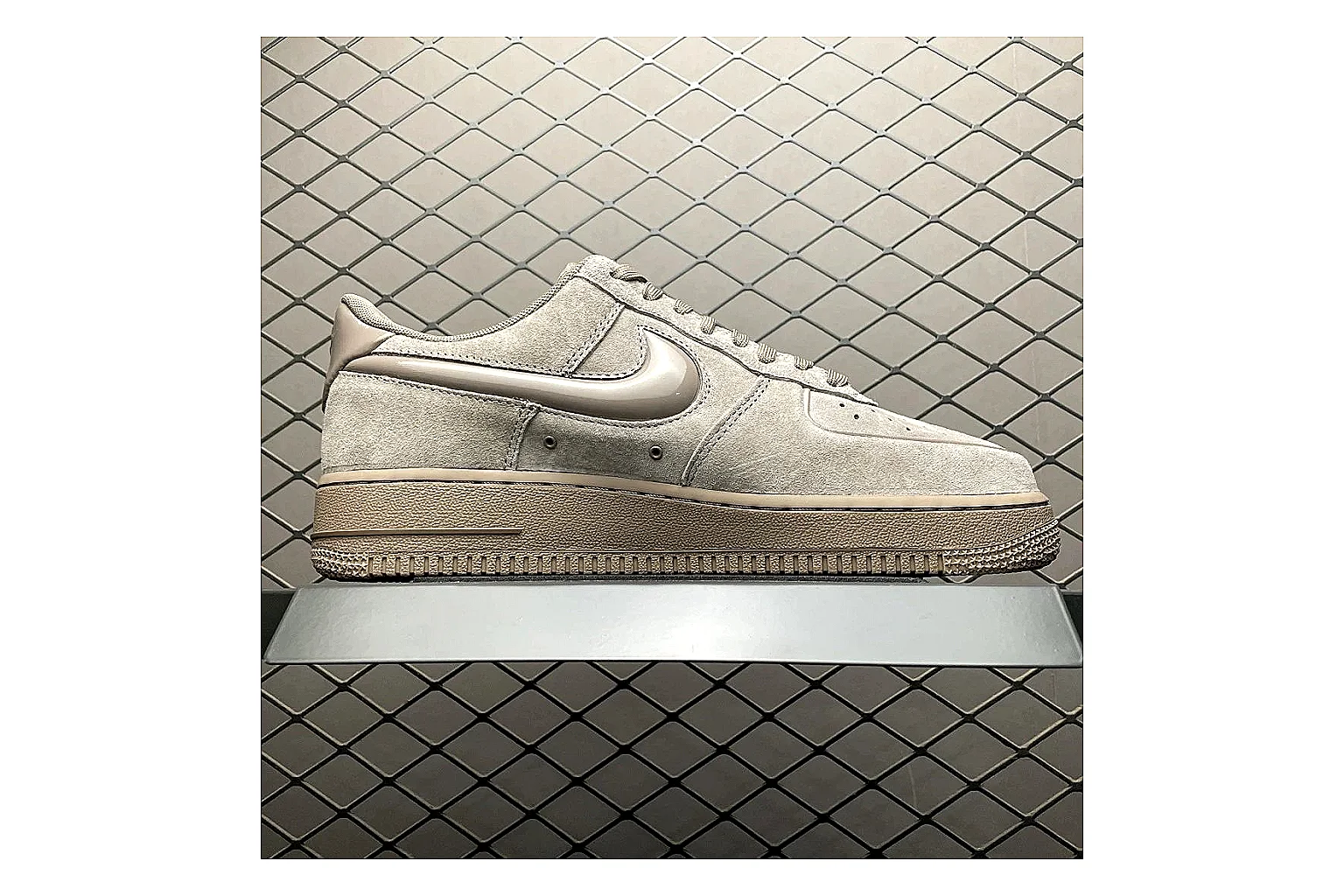 Nike Air Force 1 White Silver QC photo showing white silver air force 1 low-top with mixed upper and low top shape thumbnail 6