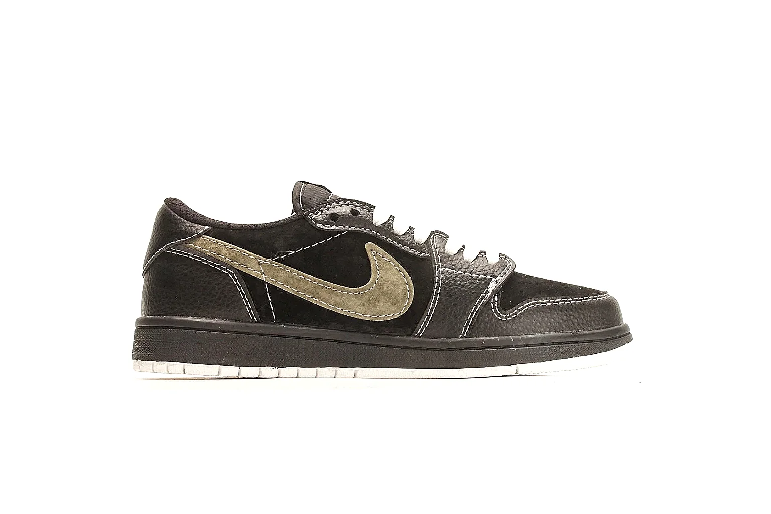 Nike Air Court Connect Black Olive Low Top QC reference photo showing black low-top upper, olive Swoosh, white laces, side text graphics, and red accent details thumbnail 5