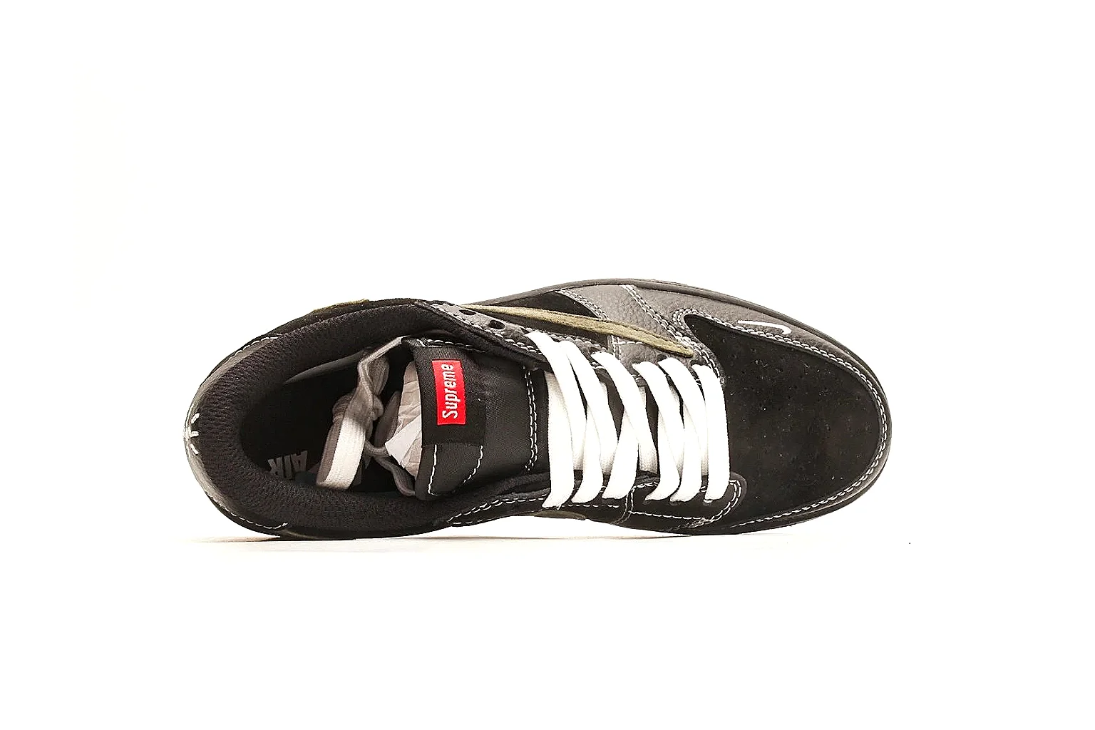 Nike Air Court Connect Black Olive Low Top QC reference photo showing black low-top upper, olive Swoosh, white laces, side text graphics, and red accent details thumbnail 6