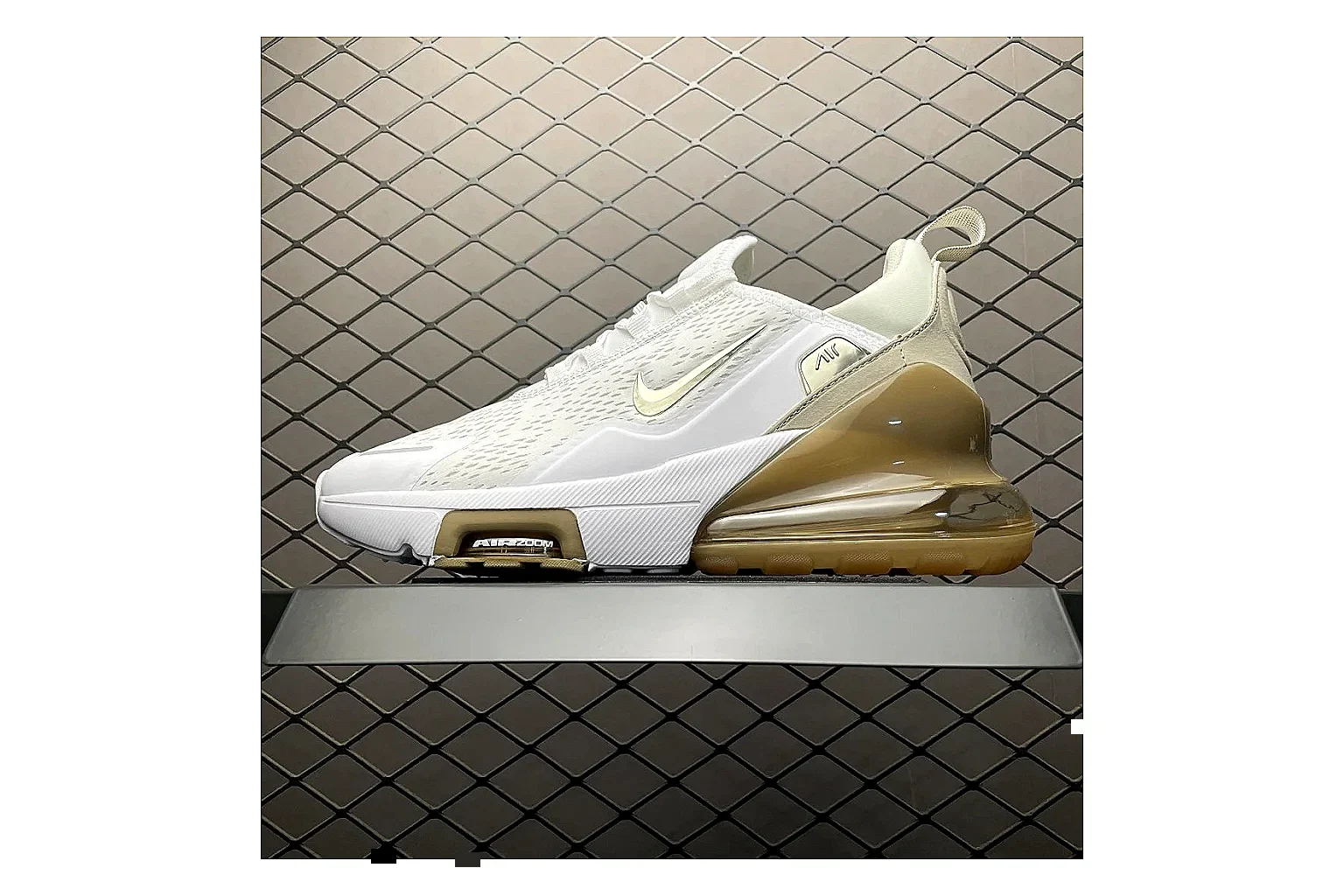 Nike Air Max DN White Gold Sneaker QC photo showing white gold air max dn sneaker with mixed upper and low top shape