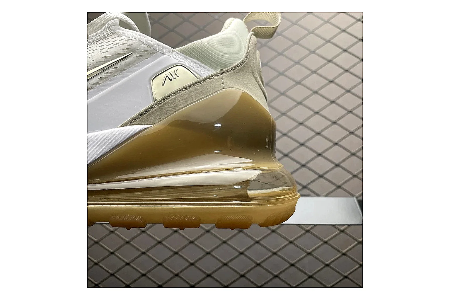 Nike Air Max DN White Gold Sneaker QC photo showing white gold air max dn sneaker with mixed upper and low top shape