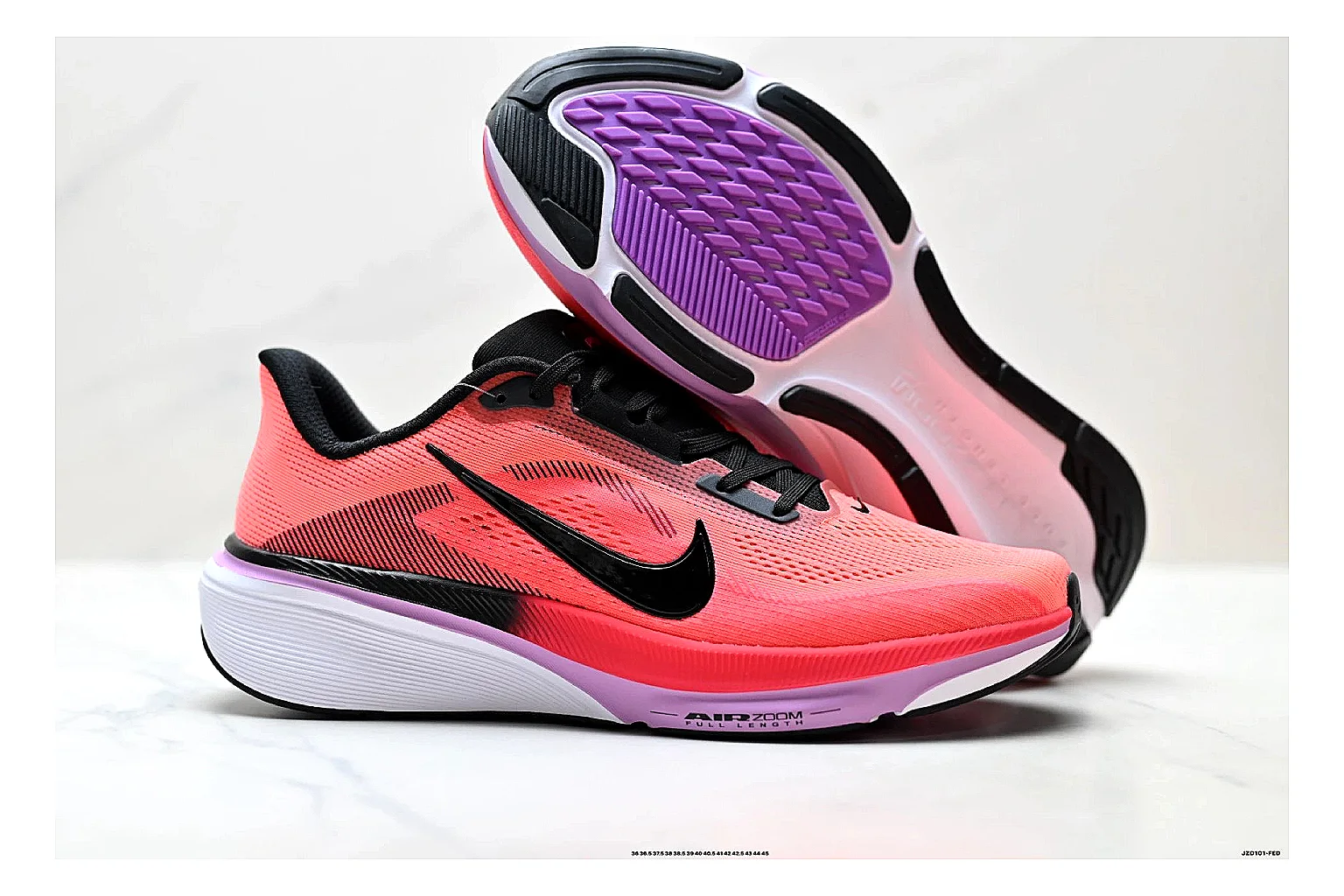 Nike Air Zoom Pegasus Pink Black Sneakers QC photo reference showing pink black running sneakers with mesh texture, side-profile shape, upper panel lines, and outsole detail thumbnail 4