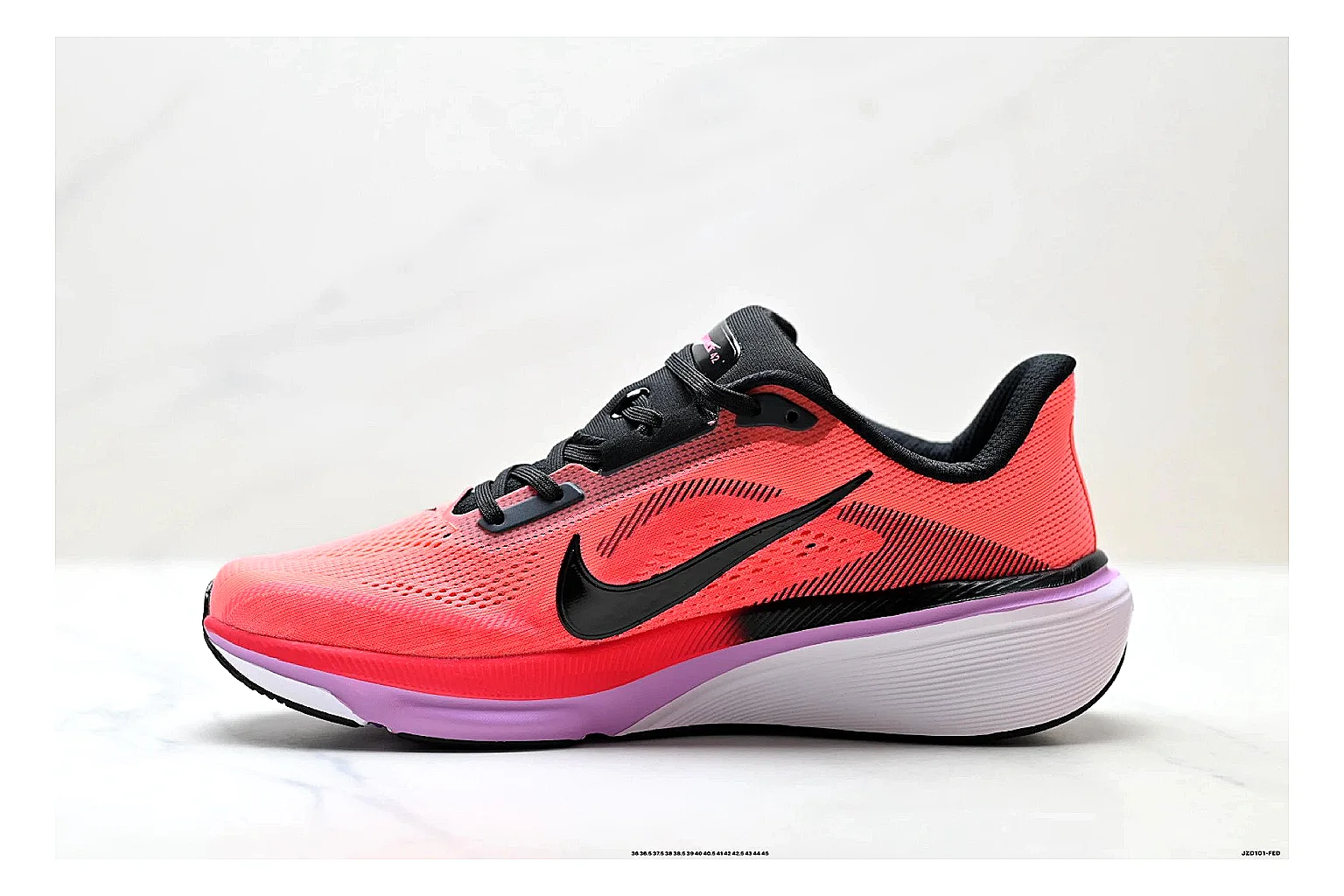 Nike Air Zoom Pegasus Pink Black Sneakers QC photo reference showing pink black running sneakers with mesh texture, side-profile shape, upper panel lines, and outsole detail thumbnail 5