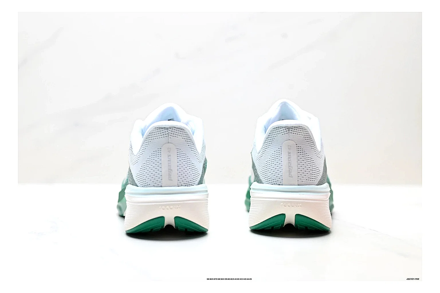 Nike Air Zoom Pegasus White Green Sneakers QC photo reference showing white green running sneakers with mesh texture, side-profile shape, upper panel lines, and outsole detail