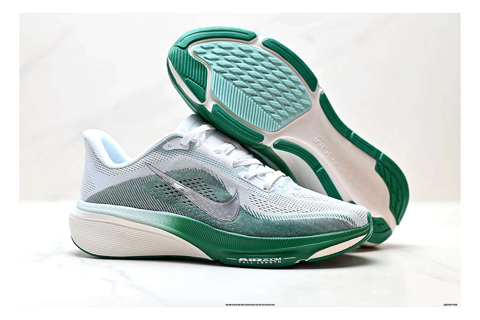Nike Air Zoom Pegasus White Green Sneakers QC photo reference showing white green running sneakers with mesh texture, side-profile shape, upper panel lines, and outsole detail thumbnail 4