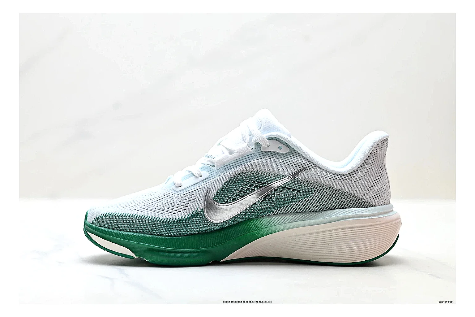 Nike Air Zoom Pegasus White Green Sneakers QC photo reference showing white green running sneakers with mesh texture, side-profile shape, upper panel lines, and outsole detail thumbnail 5