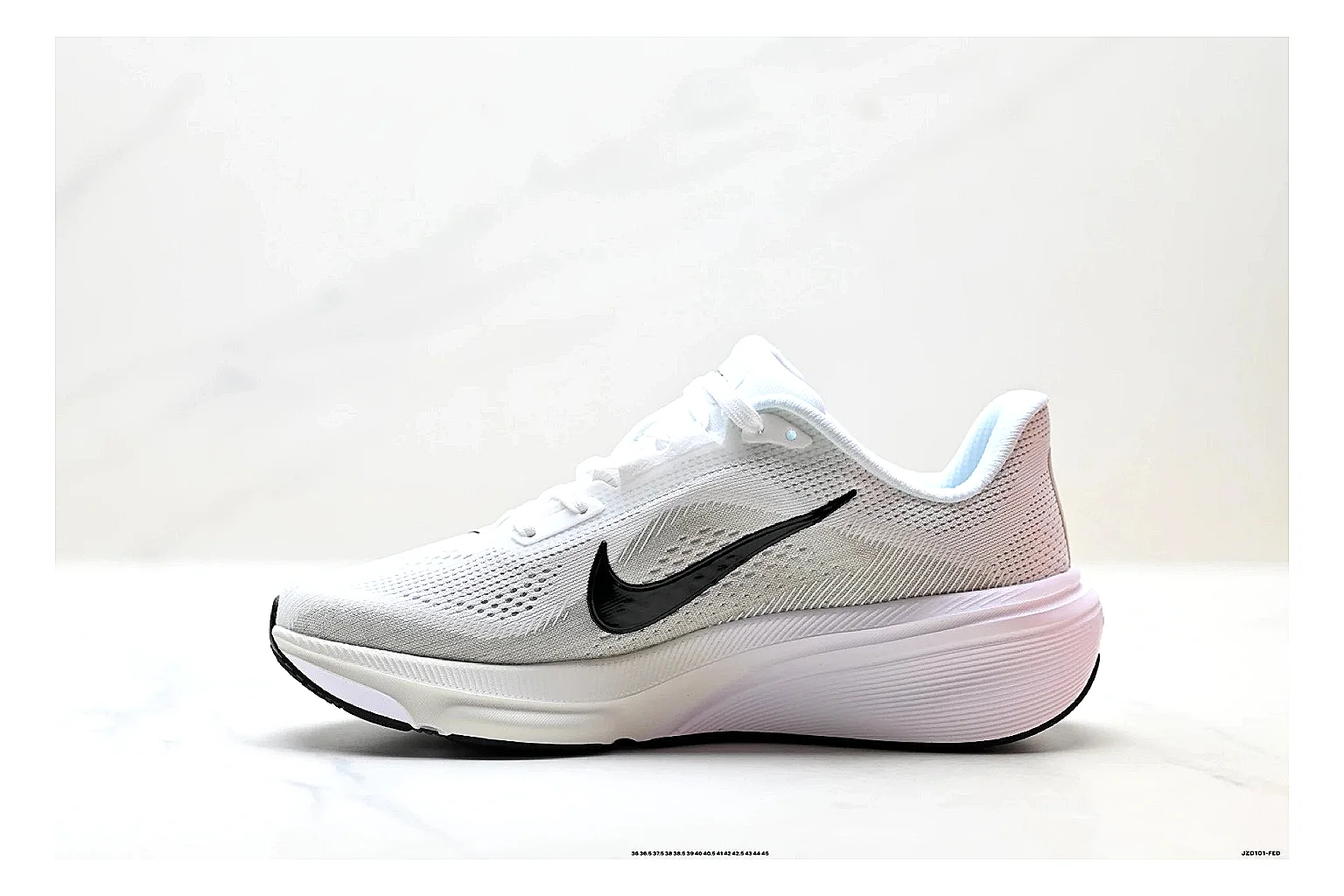 Nike Air Zoom Pegasus White Pink Sneakers QC photo reference showing white pink running sneakers with mesh texture, side-profile shape, upper panel lines, and outsole detail thumbnail 5