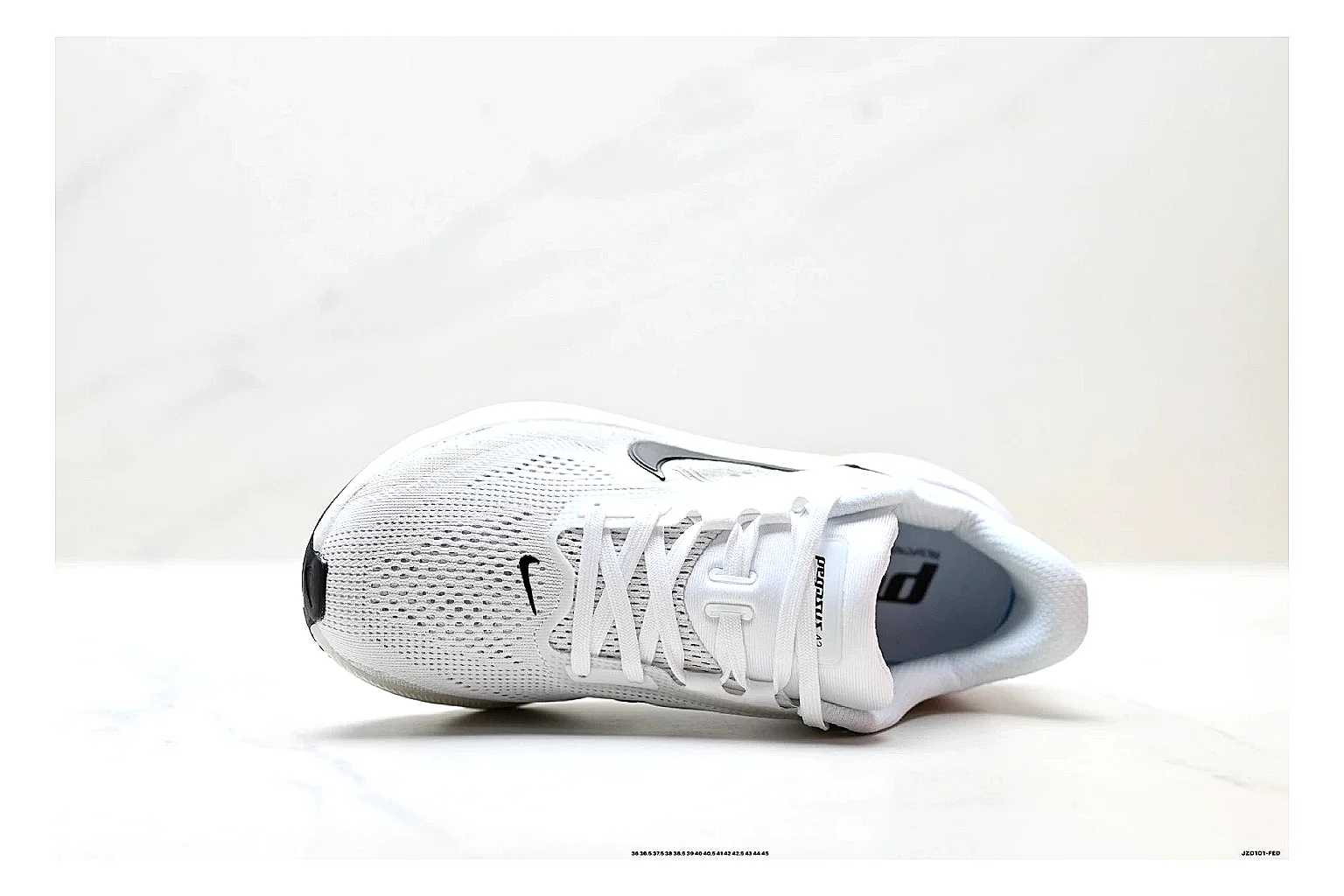 Nike Air Zoom Pegasus White Pink Sneakers QC photo reference showing white pink running sneakers with mesh texture, side-profile shape, upper panel lines, and outsole detail thumbnail 6