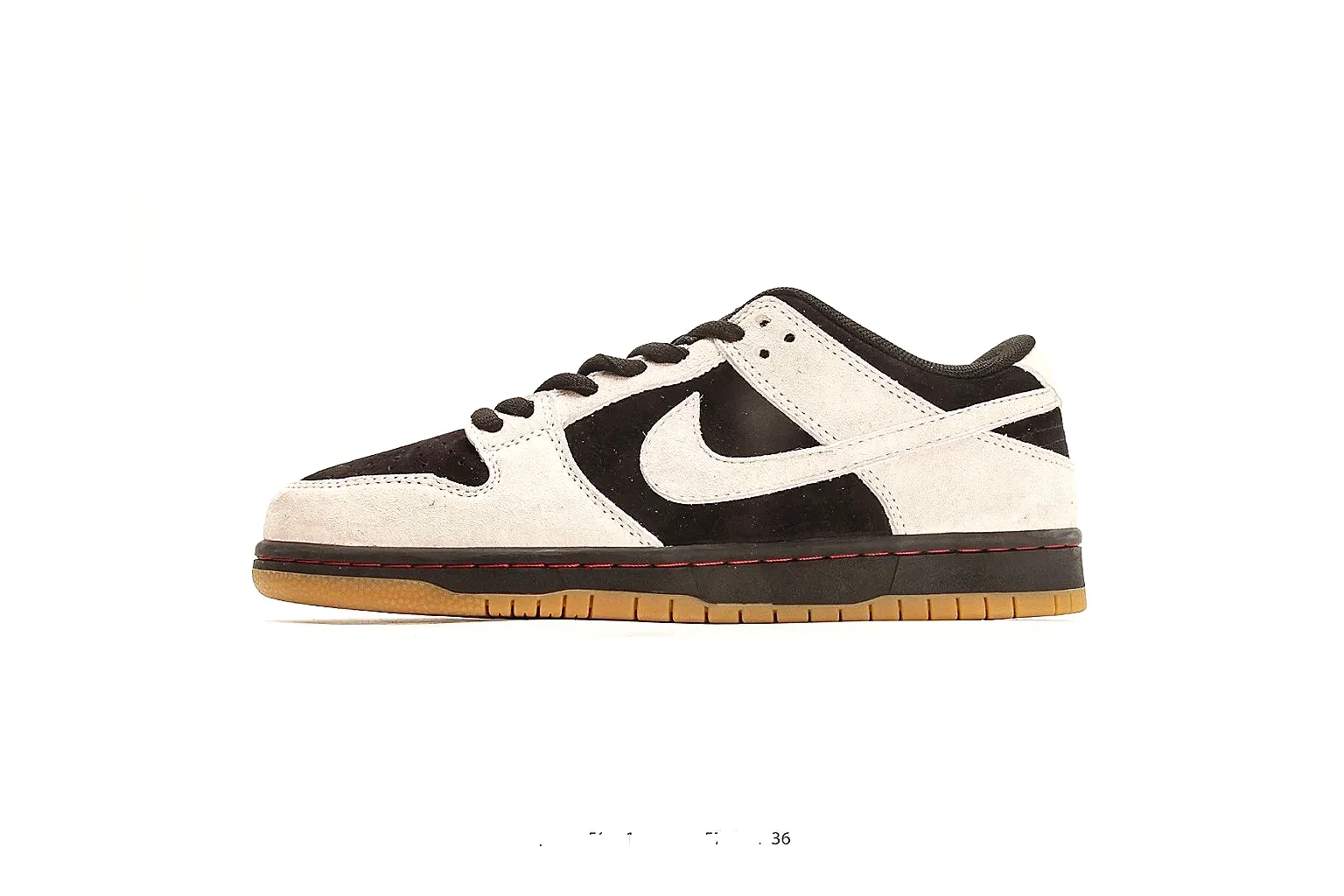 Nike Dunk Low Beige Black QC reference photo showing beige and black leather panels, low Dunk shape, padded collar, and basketball-retro sole
