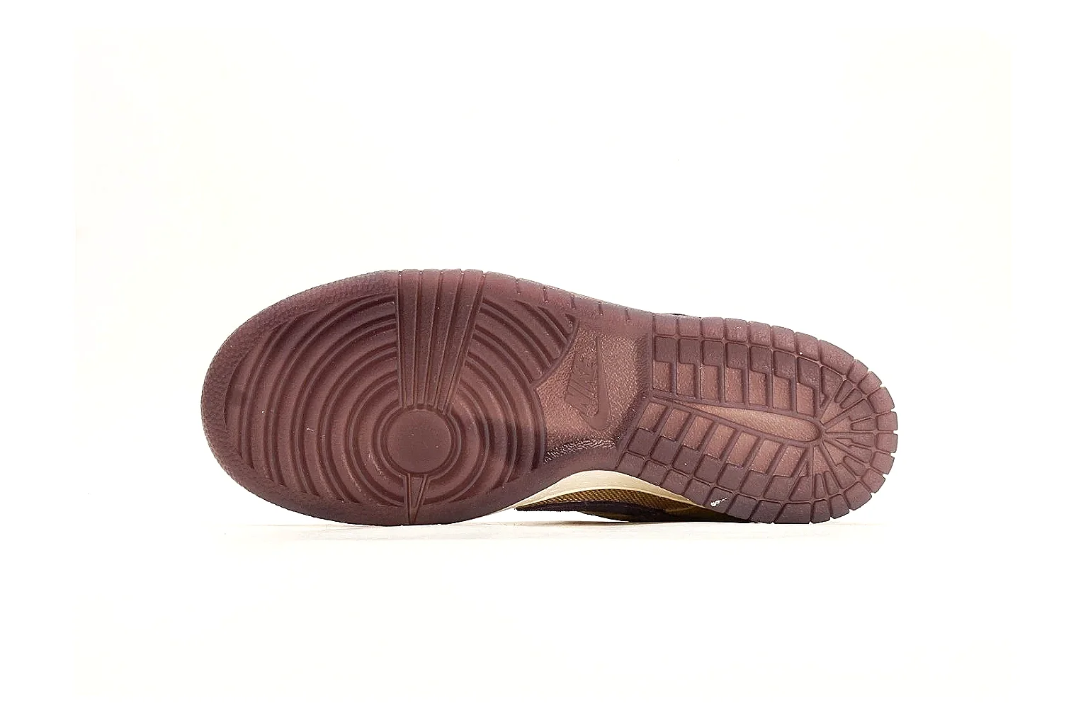 Nike Dunk Low Yellow Purple QC reference photo showing yellow and purple leather panels, dark Swoosh, heel overlay, cream midsole, and brown outsole thumbnail 3