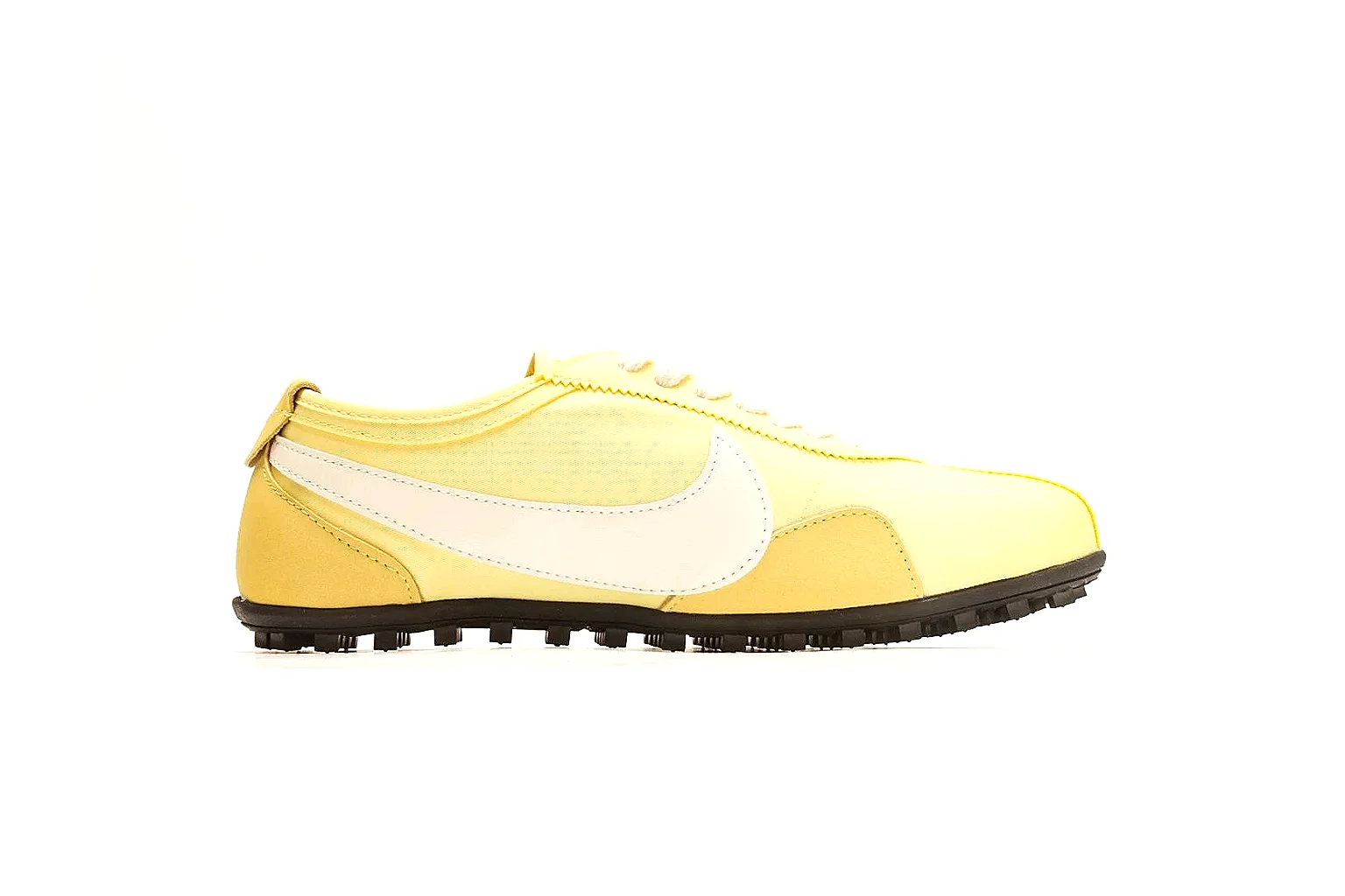 Nike Moon Yellow Retro Runner QC reference photo showing yellow slim runner upper, white Swoosh, low retro profile, white midsole, and black waffle outsole thumbnail 5