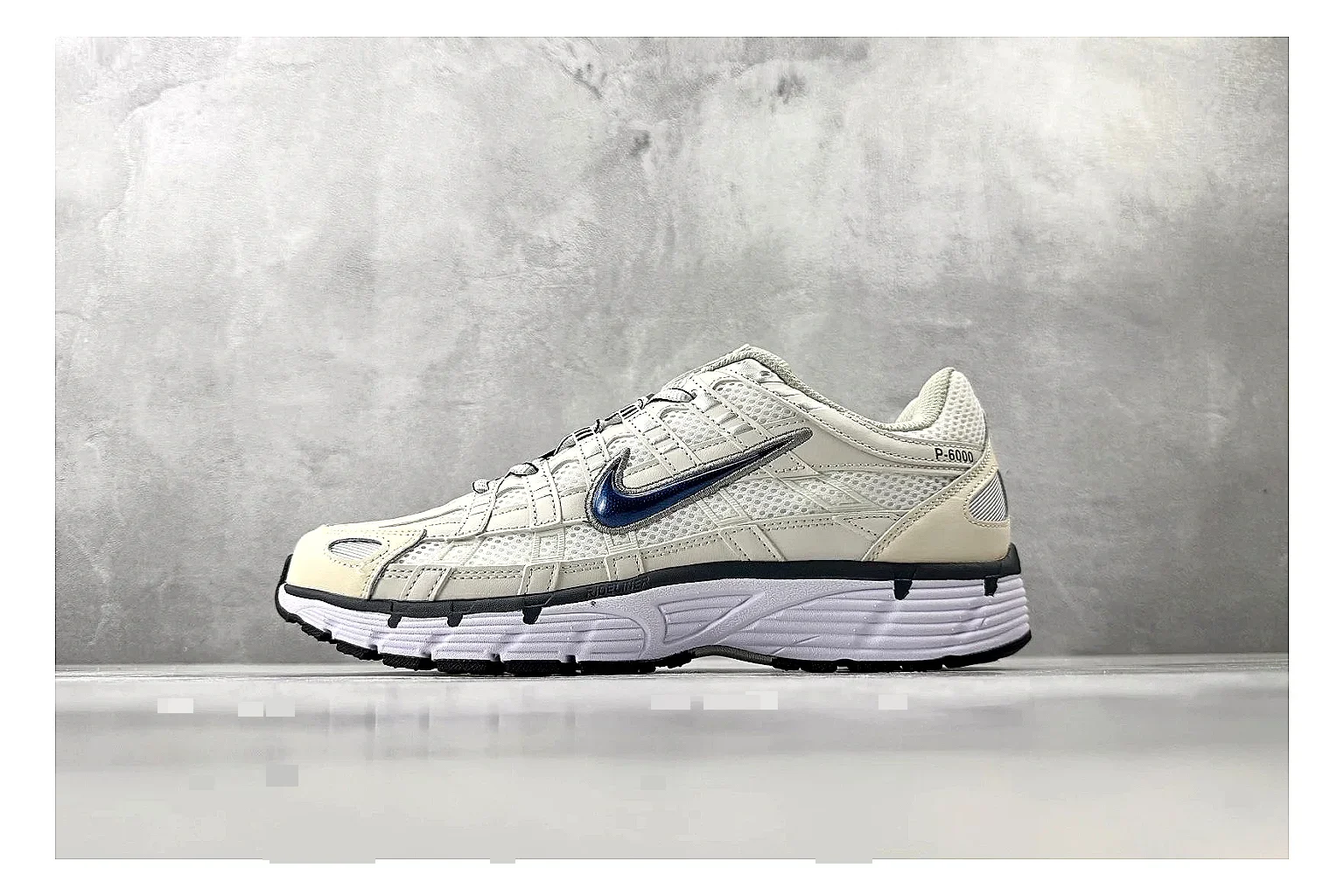 Nike P-6000 Cream Silver Sneaker QC photo showing silver cream p-6000 runner with mixed upper and runner shape