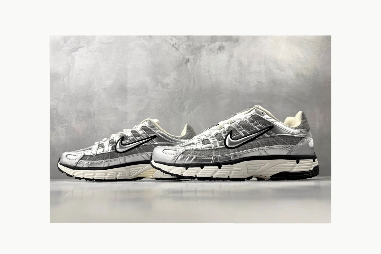 Nike P-6000 Silver Grey Sneaker QC photo showing grey silver p-6000 runner with mixed upper and runner shape thumbnail 3