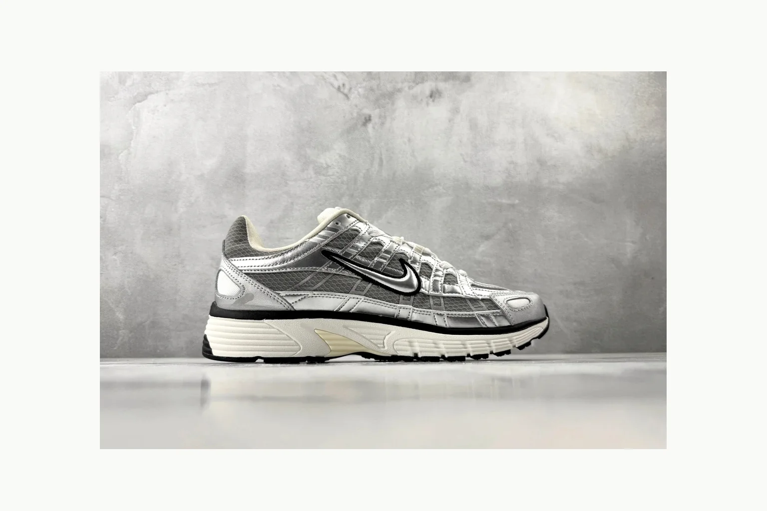 Nike P-6000 Silver Grey Sneaker QC photo showing grey silver p-6000 runner with mixed upper and runner shape thumbnail 5
