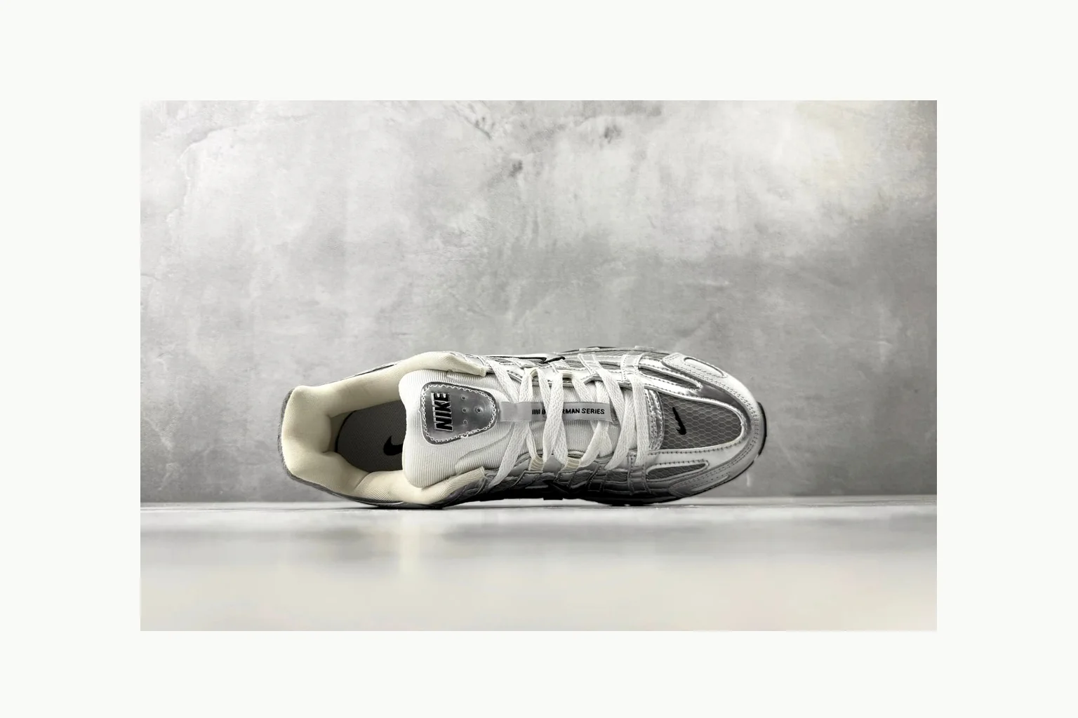 Nike P-6000 Silver Grey Sneaker QC photo showing grey silver p-6000 runner with mixed upper and runner shape thumbnail 6