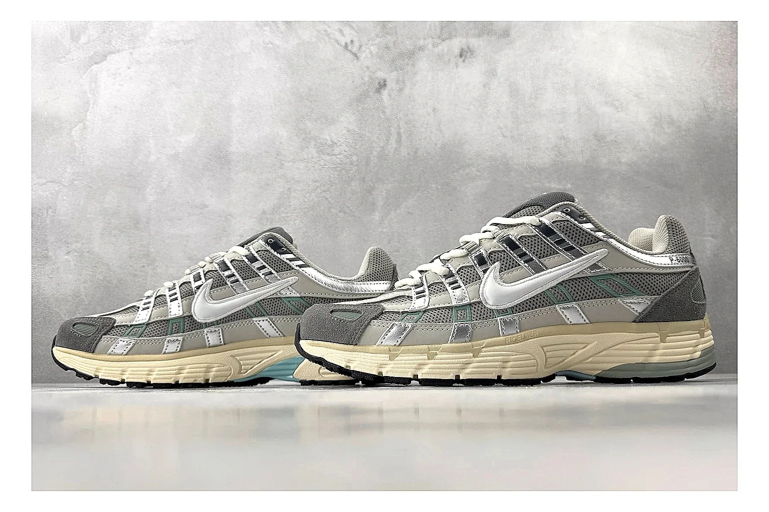Nike P-6000 White Silver Sneaker QC photo showing white silver p-6000 runner with mixed upper and runner shape thumbnail 3