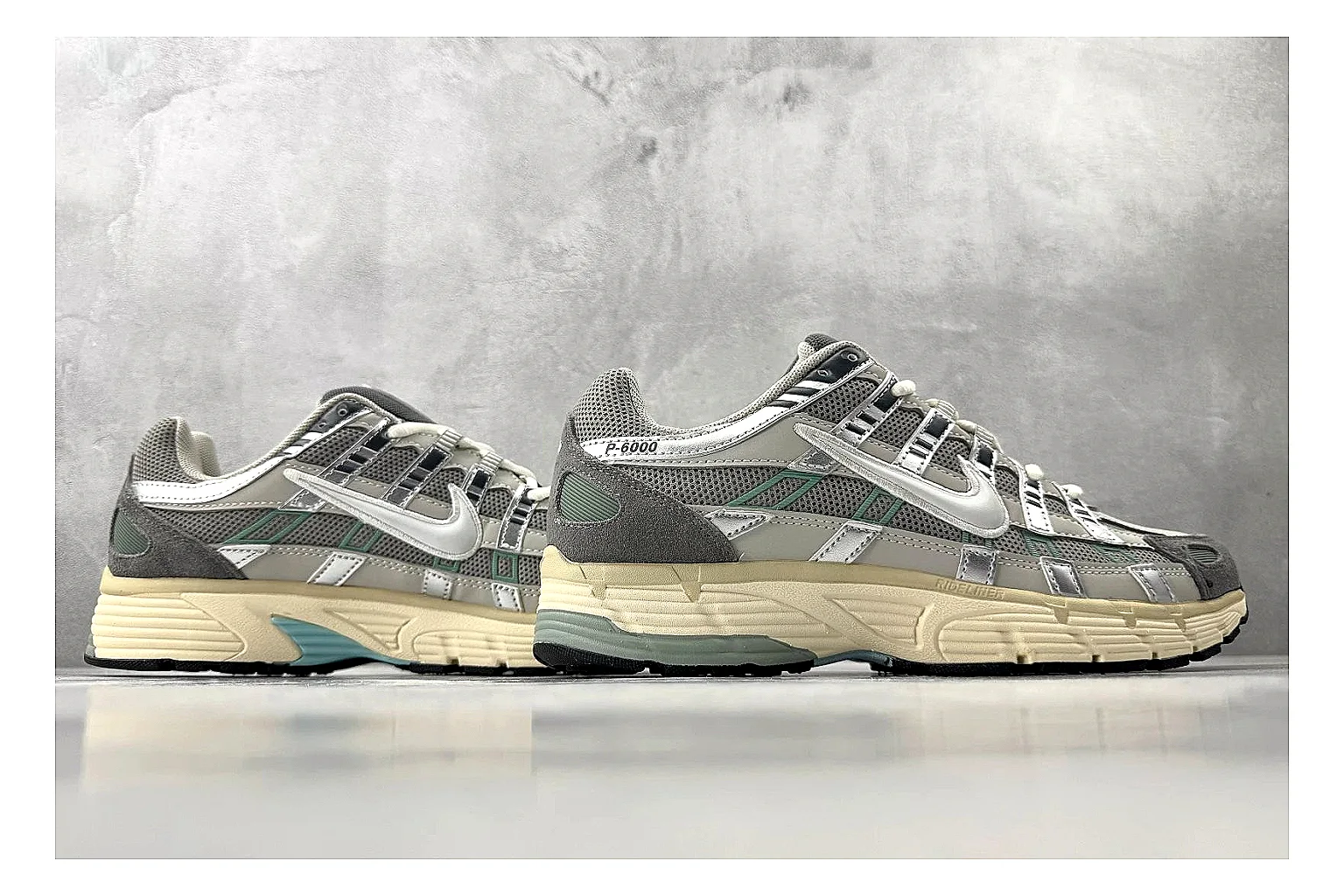 Nike P-6000 White Silver Sneaker QC photo showing white silver p-6000 runner with mixed upper and runner shape thumbnail 4