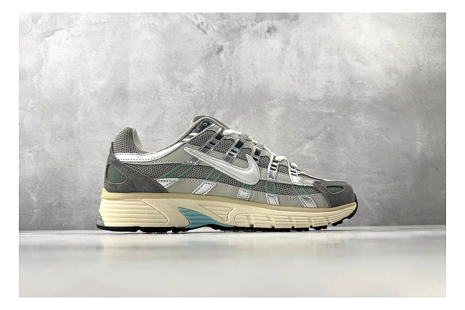 Nike P-6000 White Silver Sneaker QC photo showing white silver p-6000 runner with mixed upper and runner shape thumbnail 5