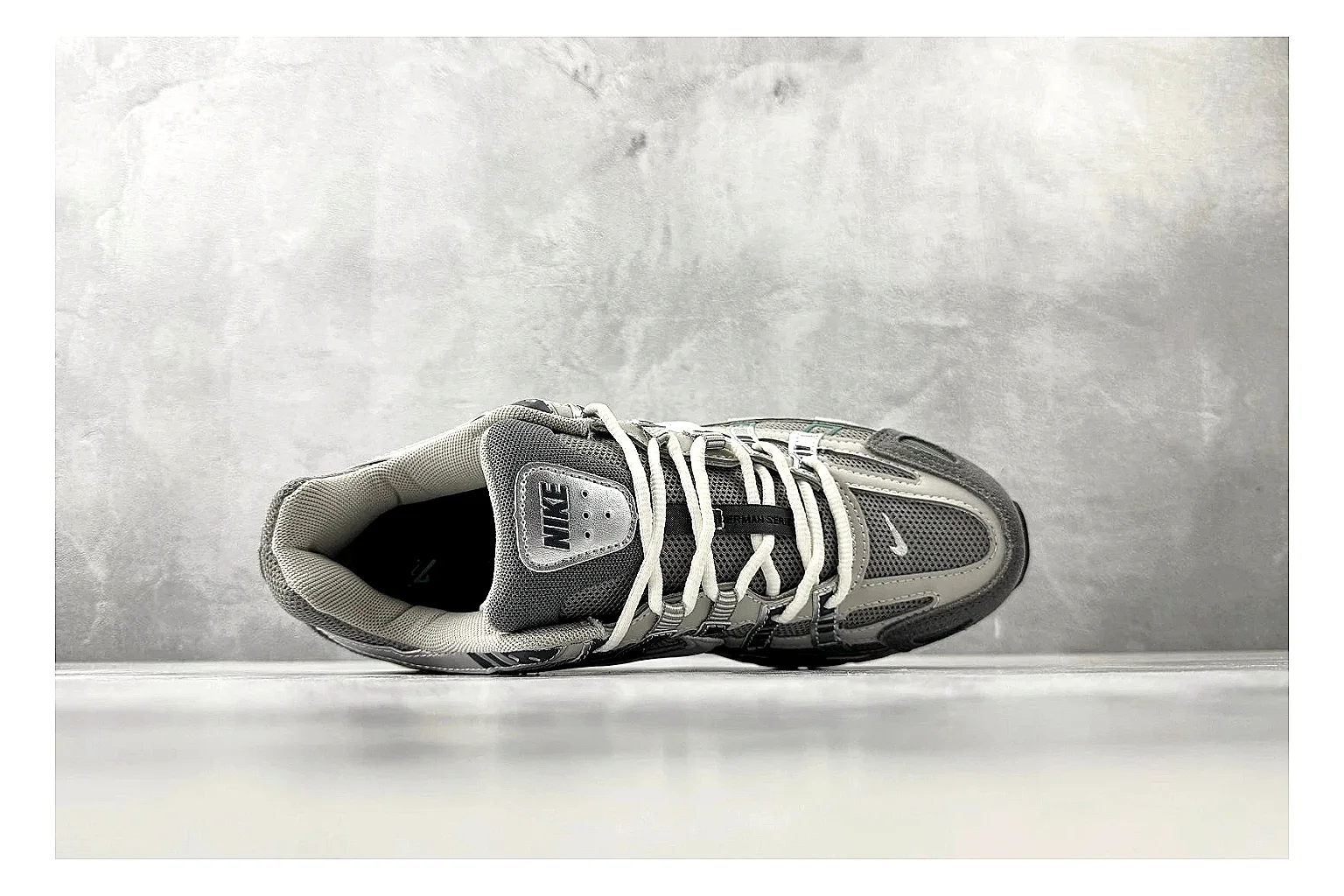 Nike P-6000 White Silver Sneaker QC photo showing white silver p-6000 runner with mixed upper and runner shape thumbnail 6