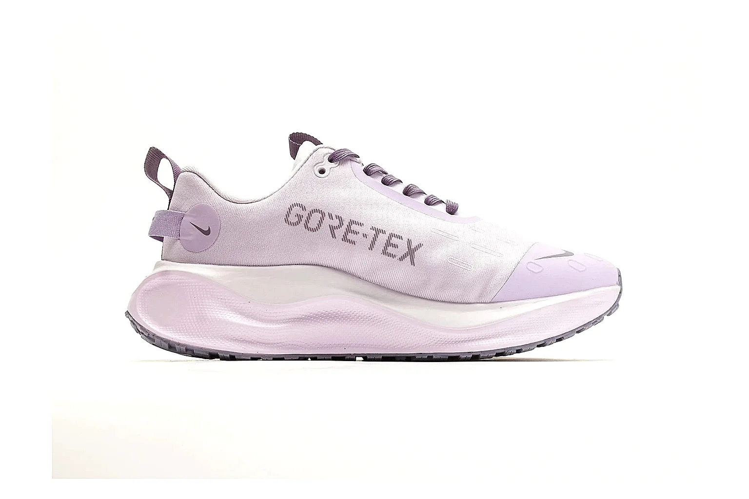 Nike ReactX GORE-TEX Lilac Sneakers QC reference photo showing lilac textile upper, small Swoosh, heel pull tabs, cushioned ReactX-style sole, and weather-ready low profile thumbnail 5