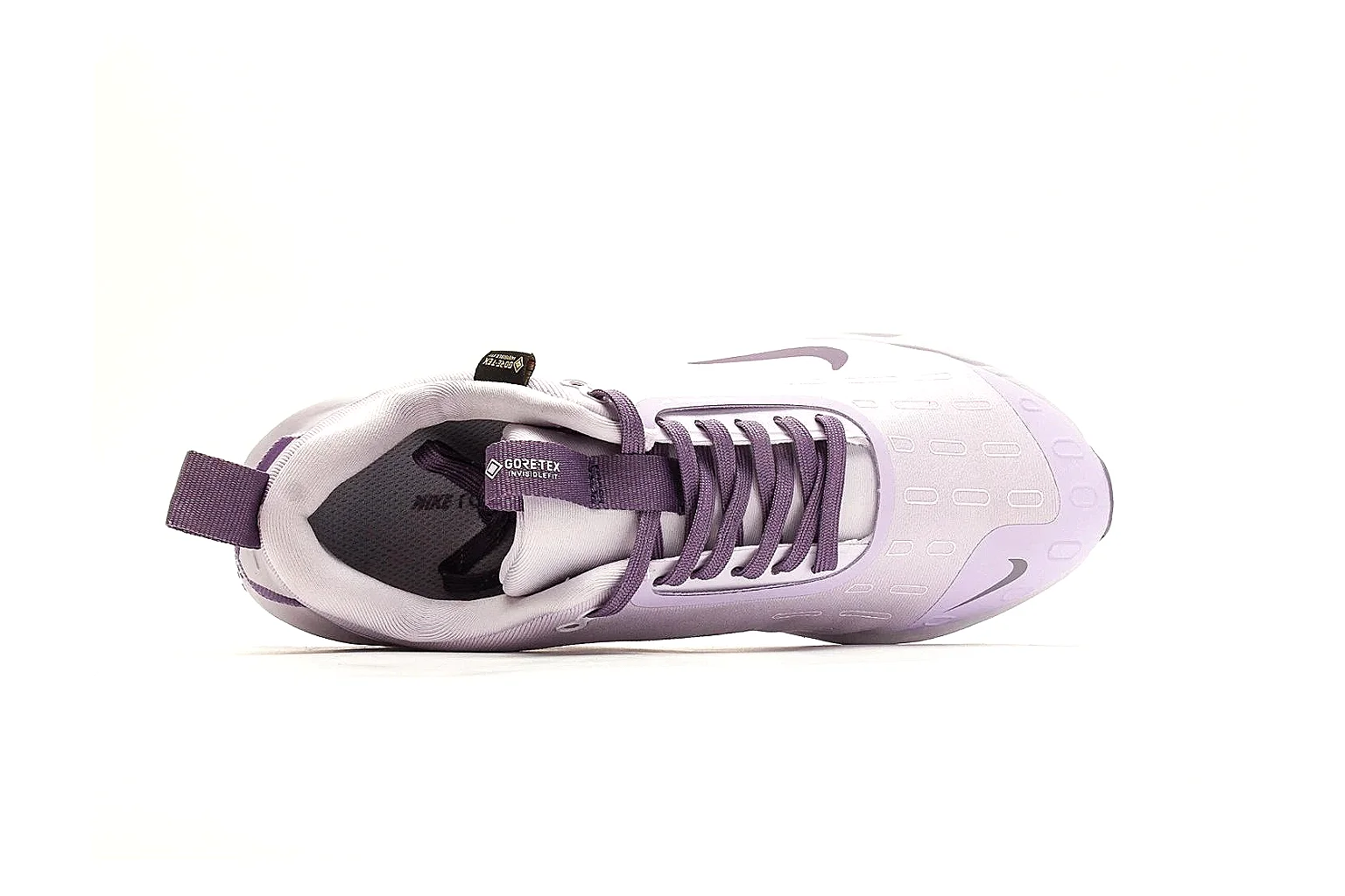 Nike ReactX GORE-TEX Lilac Sneakers QC reference photo showing lilac textile upper, small Swoosh, heel pull tabs, cushioned ReactX-style sole, and weather-ready low profile thumbnail 6