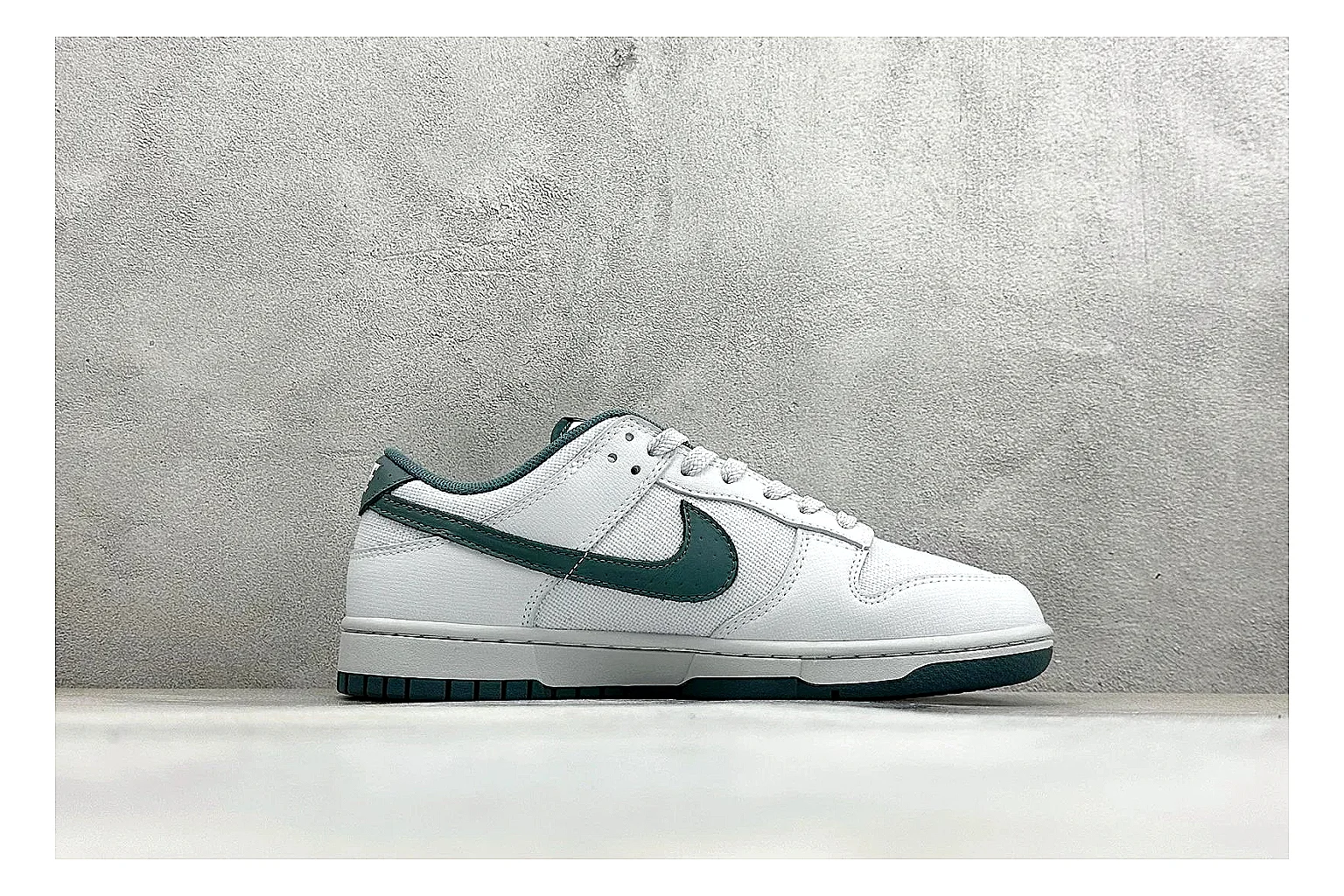 Nike SB Dunk Low White Green QC reference photo showing white low-top skate upper, green Swoosh, padded collar, and classic Dunk sole shape thumbnail 5