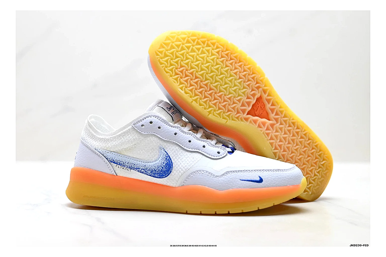 Nike SB PS8 White Blue Sneakers QC photo reference showing white blue skate sneakers with leather texture, side-profile shape, upper panel lines, and outsole detail thumbnail 4