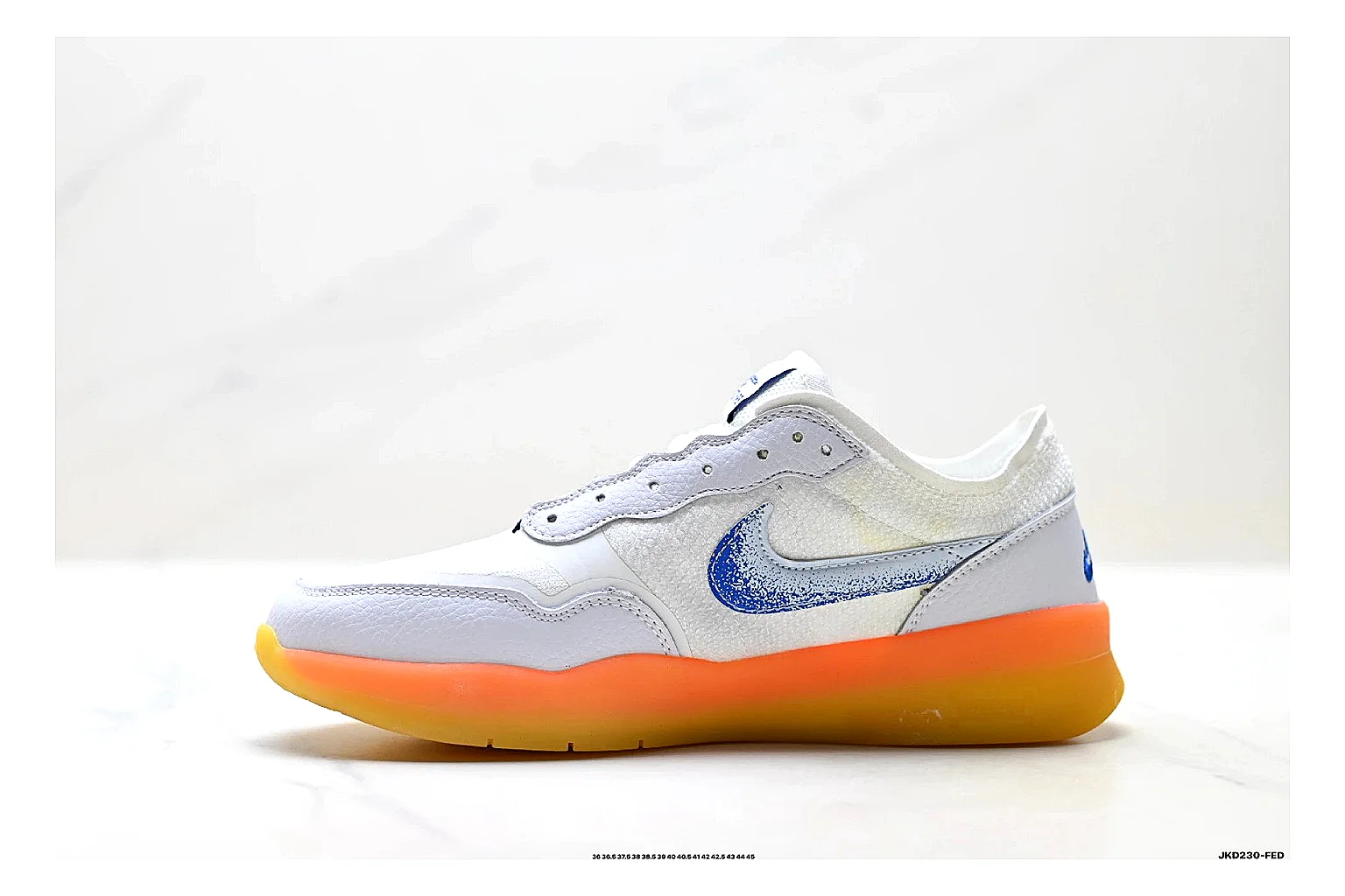 Nike SB PS8 White Blue Sneakers QC photo reference showing white blue skate sneakers with leather texture, side-profile shape, upper panel lines, and outsole detail thumbnail 5