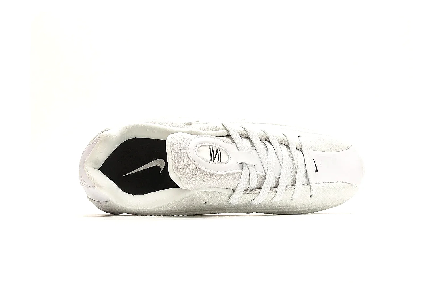 Nike Shox Z White Sneakers QC reference photo showing white streamlined layered upper, small Swoosh, black heel cushioning columns, and modern low runner shape thumbnail 6
