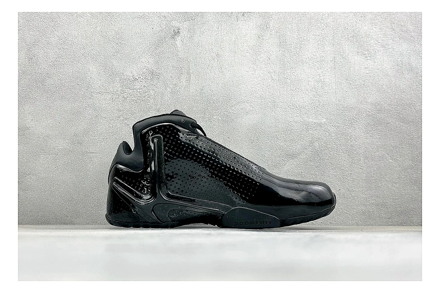 Nike Zoom Hyperflight Black QC reference photo showing glossy black basketball upper, sleek shell shape, subtle Swoosh detail, and sculpted court sole thumbnail 5