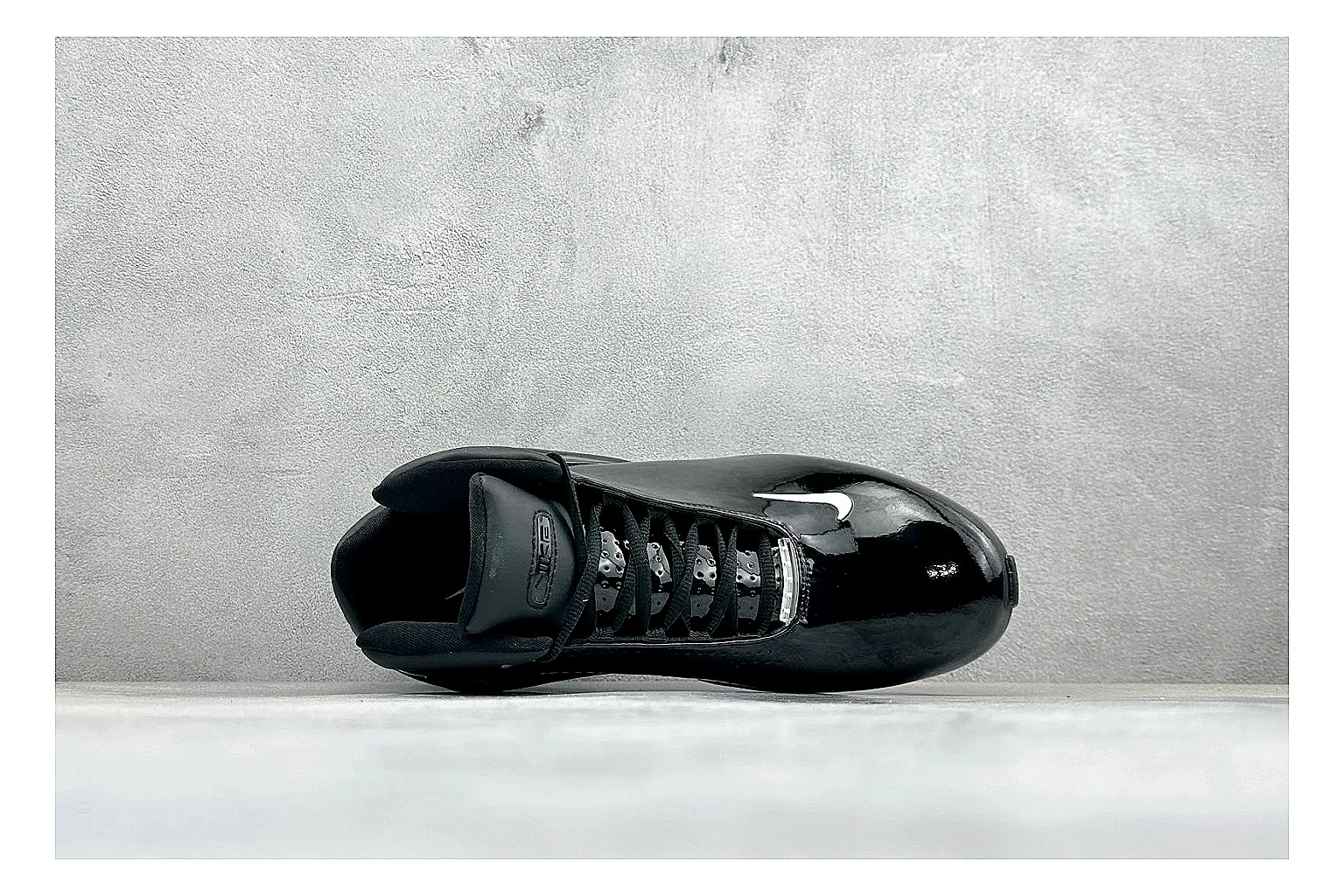 Nike Zoom Hyperflight Black QC reference photo showing glossy black basketball upper, sleek shell shape, subtle Swoosh detail, and sculpted court sole thumbnail 6