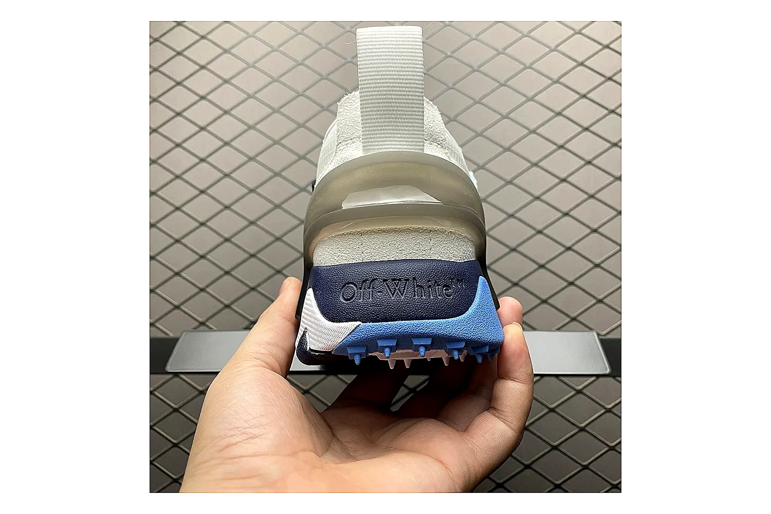 Off-White Out Of Office White Navy QC photo showing white navy out-of-office low-top with mixed upper and low top shape thumbnail 5