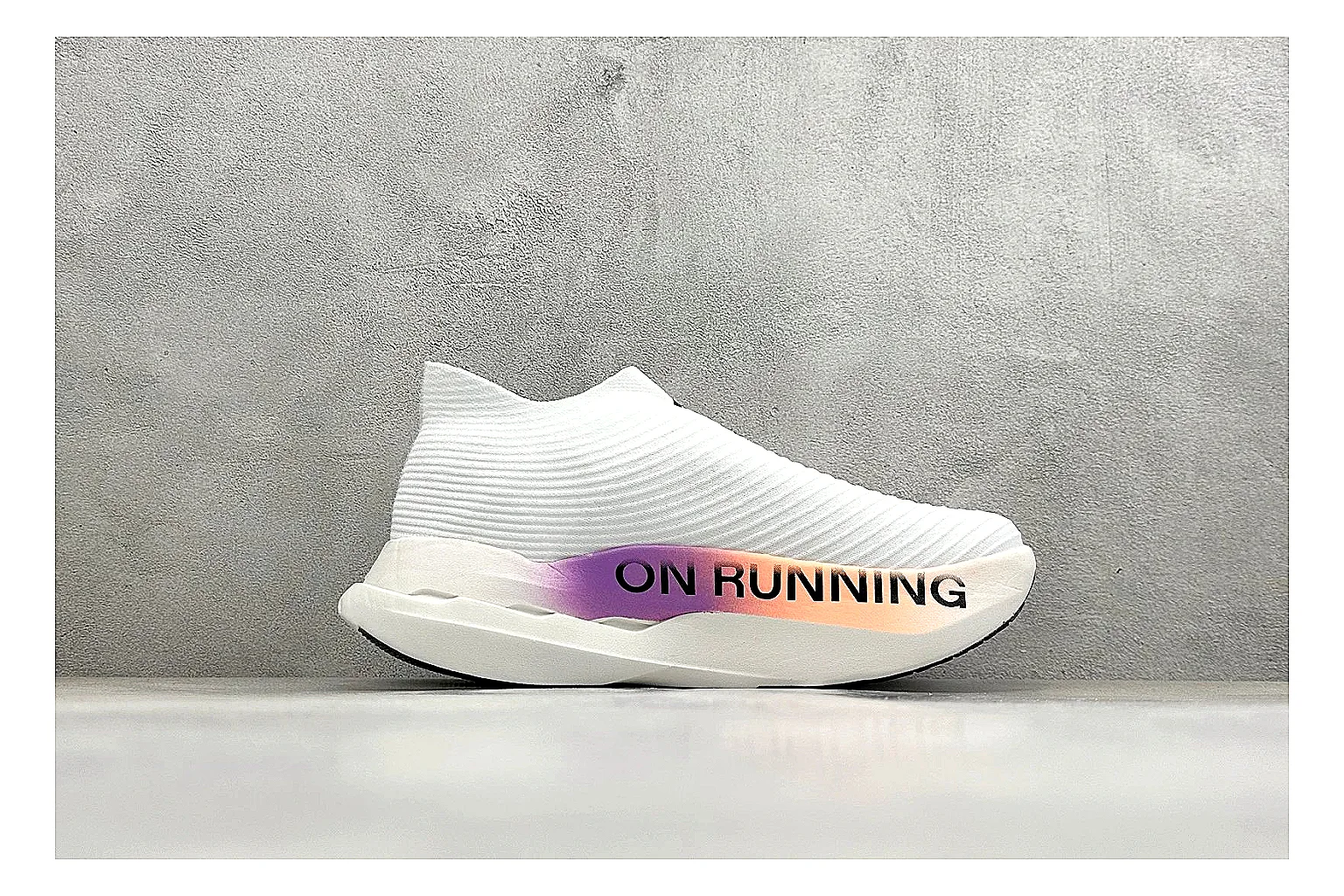 On Cloudboom White Peach QC reference photo showing white performance mesh, peach gradient accents, slim racing profile, and segmented CloudTec sole thumbnail 5