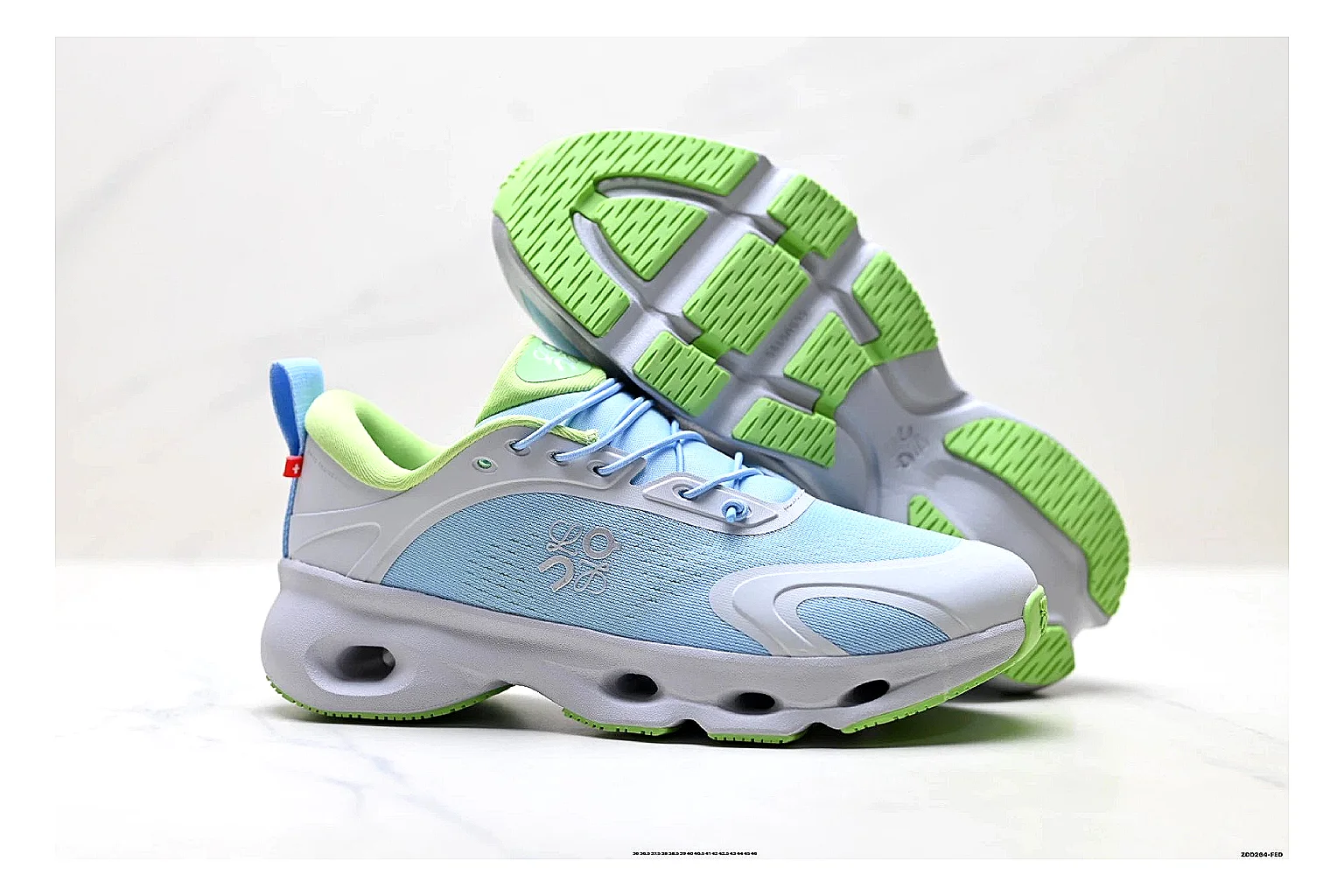 On Cloudsurfer Sky Blue Green Sneakers QC photo reference showing sky blue green running sneakers with mesh texture, side-profile shape, upper panel lines, and outsole detail thumbnail 4
