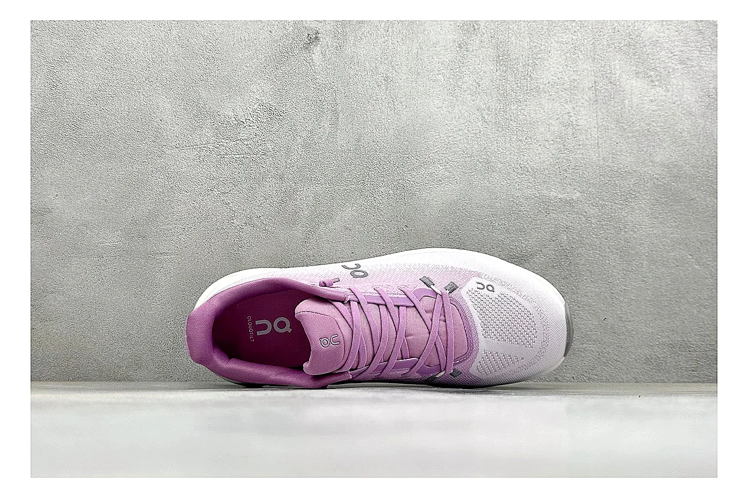 On Cloudtilt Pink QC reference photo showing pink knit-style upper, smooth CloudTec sole, tonal laces, and rounded lifestyle runner shape thumbnail 6