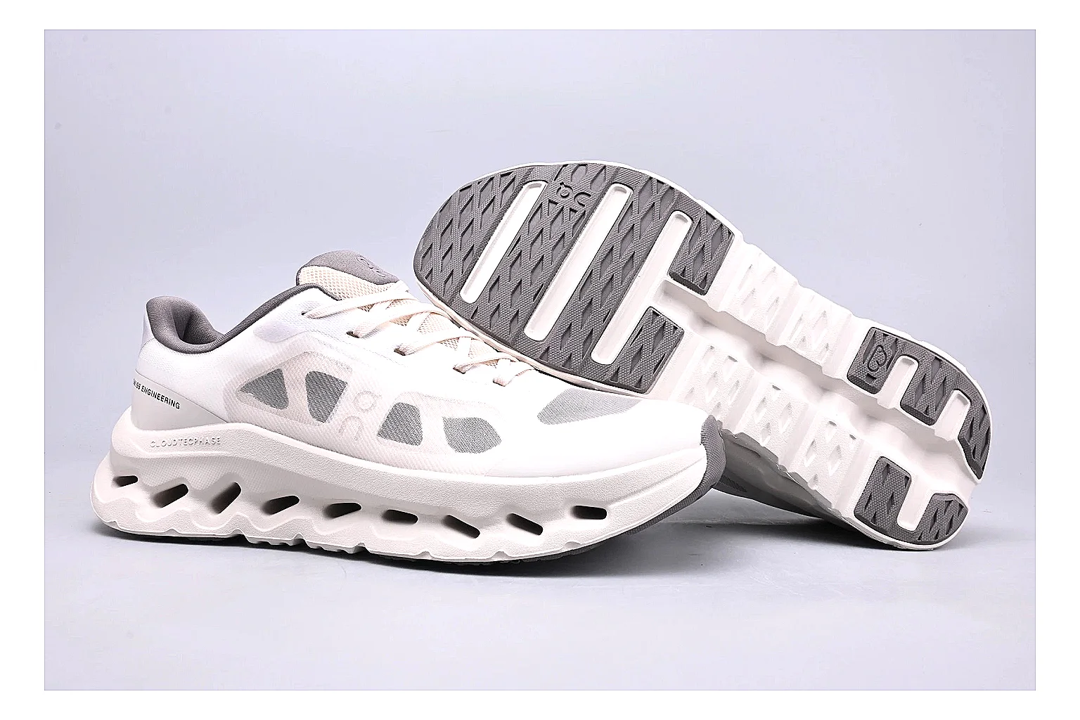 On Cloudtilt White Grey Sneaker QC photo showing white grey cloudtilt lifestyle trainer with mixed upper and trainer shape thumbnail 4