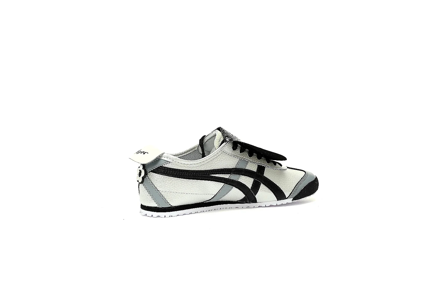 Six-angle QC gallery of white black low-tops with textured flaps and patterned rubber outsole thumbnail 6