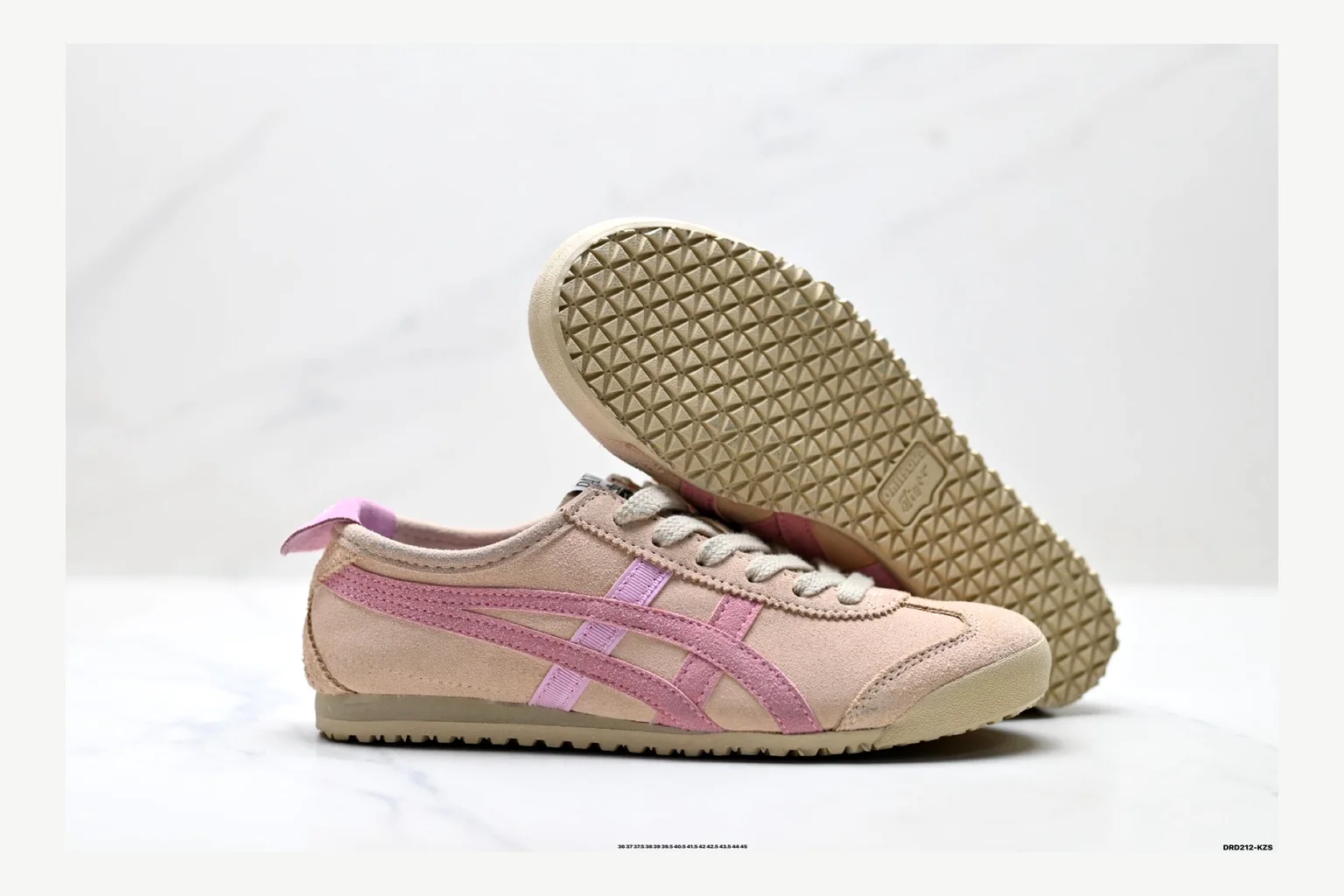 Onitsuka Tiger Beige Pink Sneaker QC photo showing pink beige retro stripe low-top with mixed-material upper and low-profile shape thumbnail 3