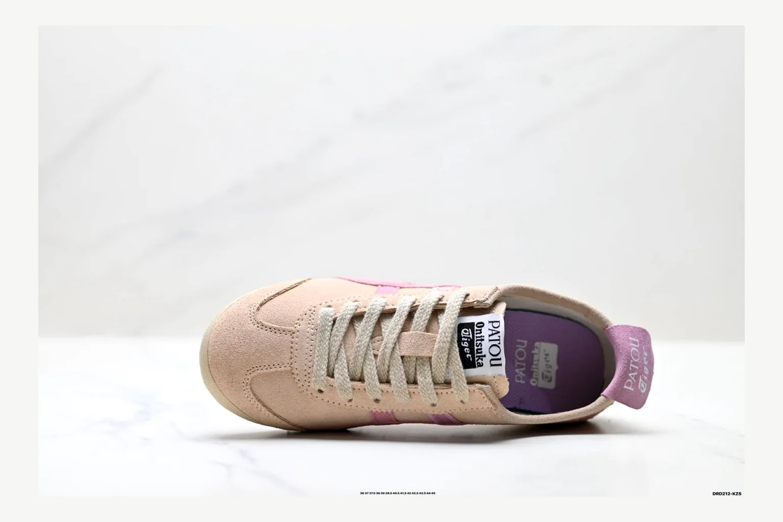 Onitsuka Tiger Beige Pink Sneaker QC photo showing pink beige retro stripe low-top with mixed-material upper and low-profile shape thumbnail 5