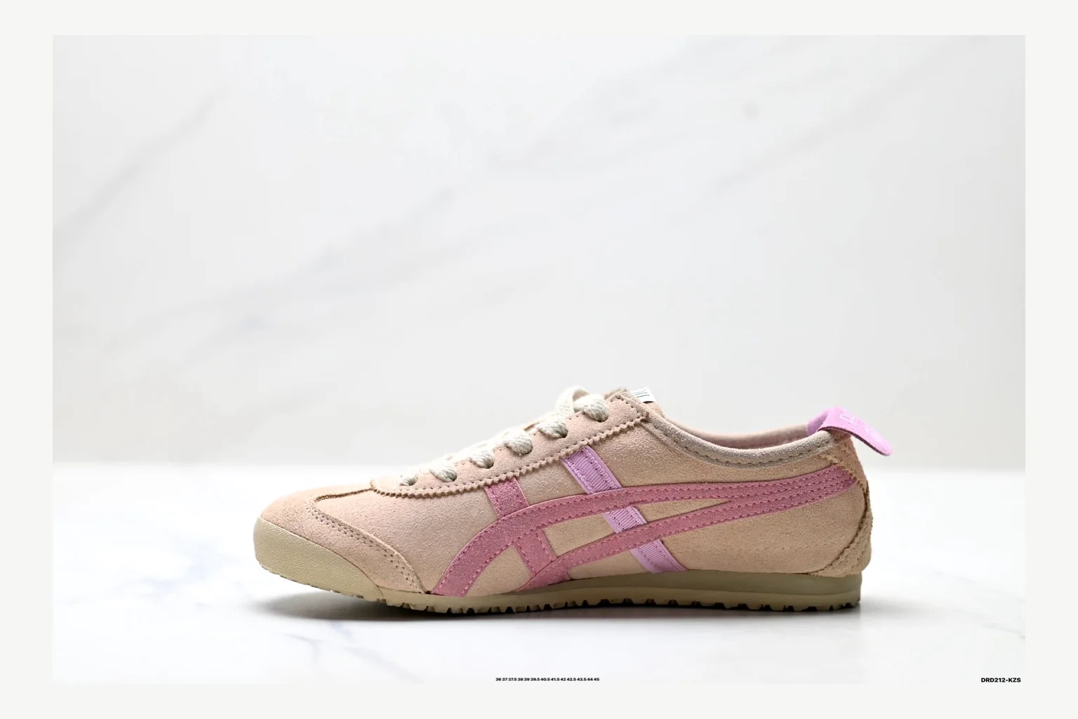 Onitsuka Tiger Beige Pink Sneaker QC photo showing pink beige retro stripe low-top with mixed-material upper and low-profile shape thumbnail 6