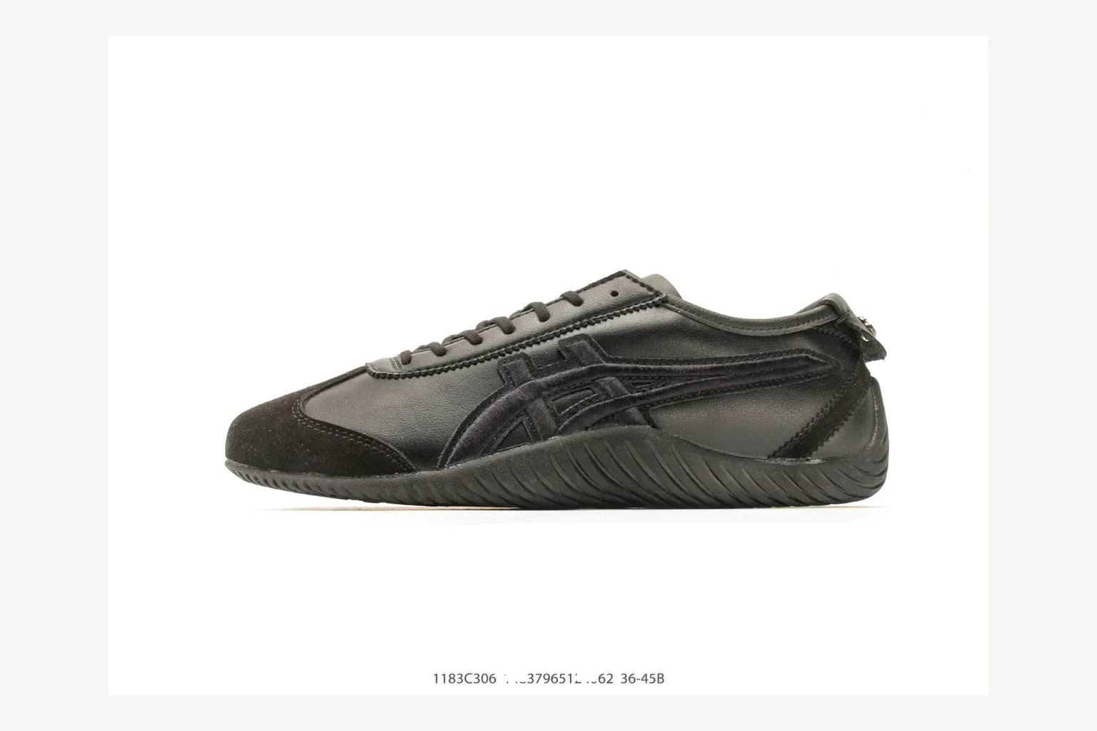 Onitsuka Tiger Black Low Sneaker QC photo showing black retro stripe low-top with mixed-material upper and low-profile shape